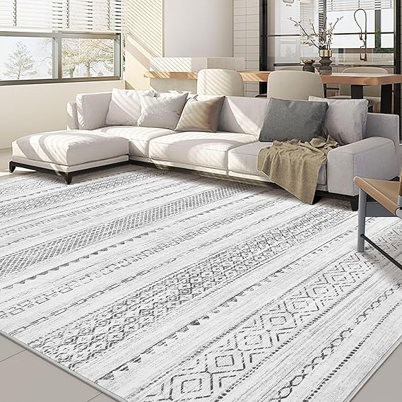 Nakagishi 6x9 Area Rugs Living Room: Washable Boho Large Neutral Soft Farmhouse Rug Stain Resistant Modern Indoor Floor Non-Slip Carpet for Bedroom Nursery Kids Playroom Office Dining Room Dorm- Grey