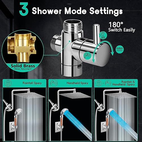 Miniatura 6 de Cabezal de ducha filtrado con LED, cabezal de ducha de lluvia de 12 pulgadas con brazo de extensión ajustable curvado de 12 pulgadas, cabezal de