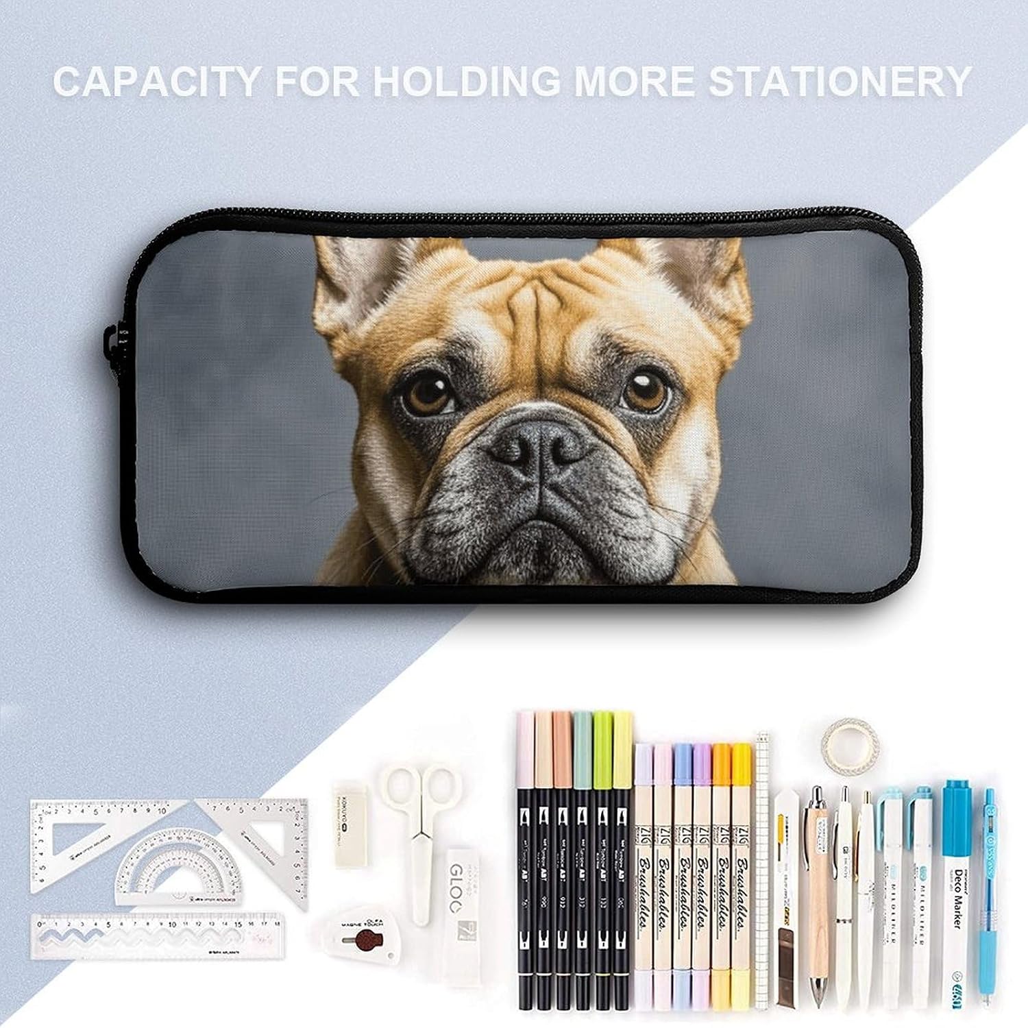 Lightweight French Bulldog Pencil Pouch with Metal Zipper image 3
