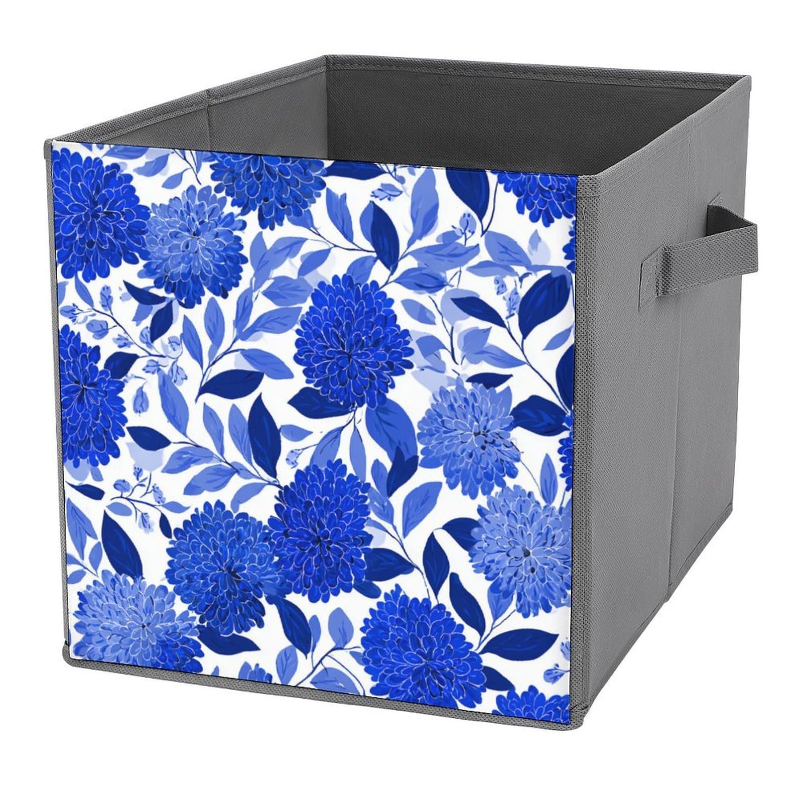 Jubonexis Dense Stylized Blue Floral Clusters And Scattered Sprigs Cube Storage Bins Storage Cubes Foldable Decorative Fabric Storage Baskets Home Organizers with Handles for Shelves,Closet, 27x27 CM