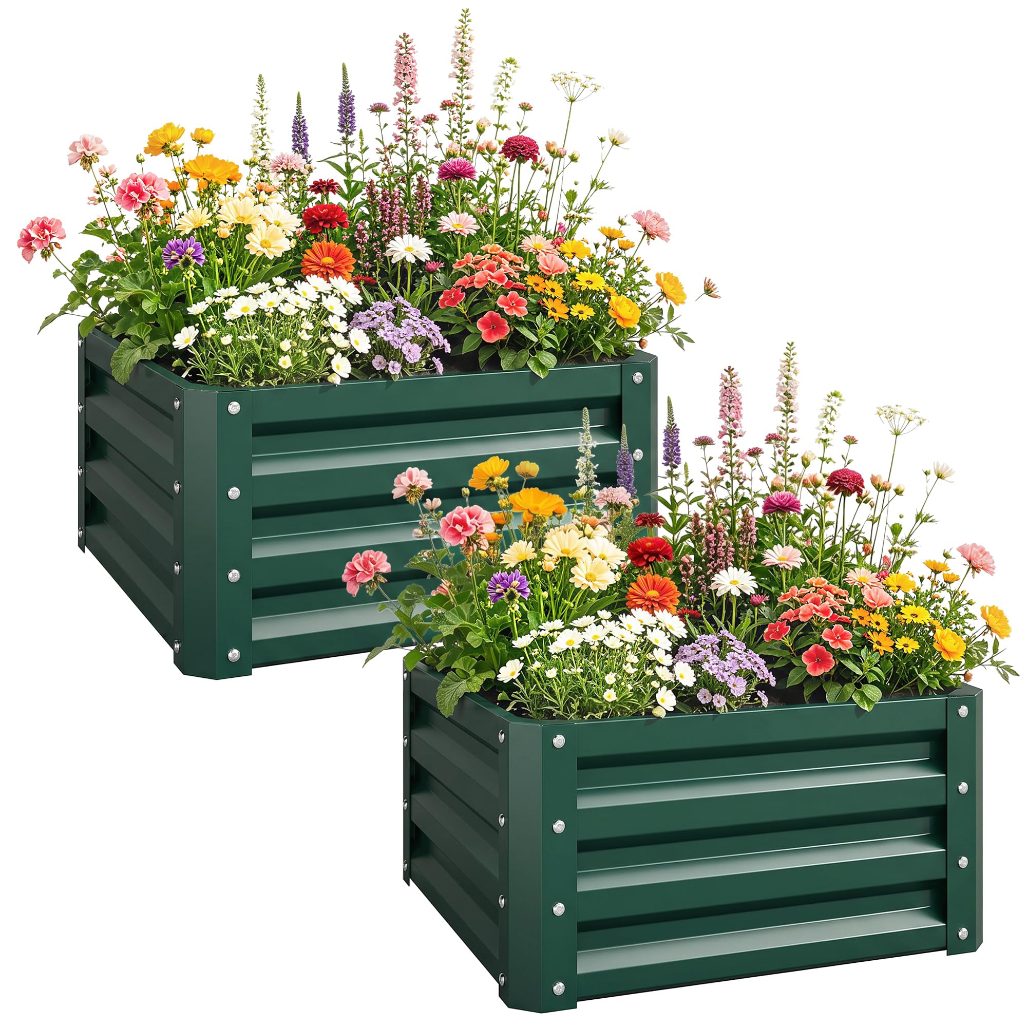 Blue Pirate Green Outsunny Set Of 2 Raised Garden Bed Galvanised Planter Box Easy Setup