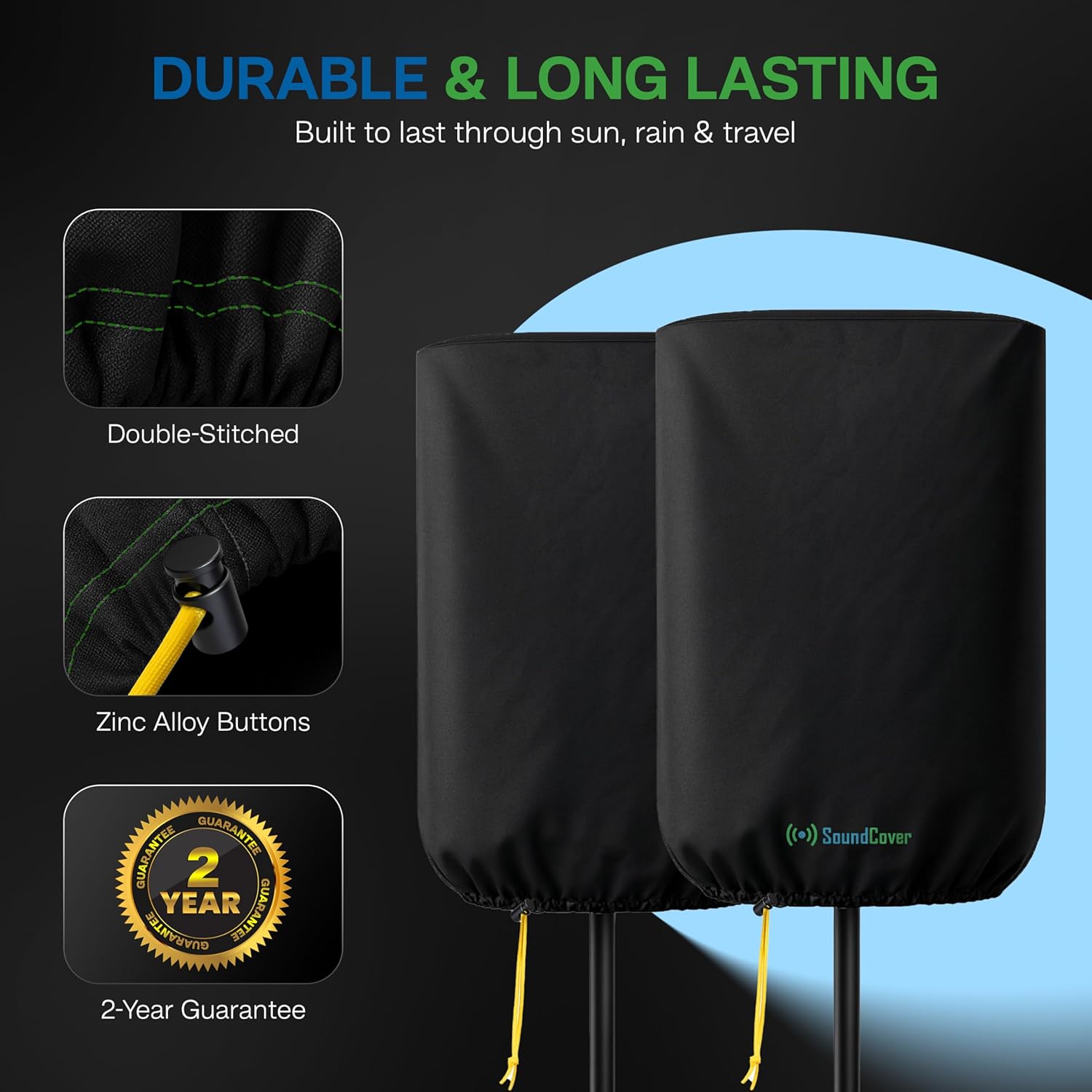 Professional Grade 600D Protective Cover for Stand Mounted 8" PA/DJ Powered Speaker - Black - Includes a 420D Storage Bag and reinforced yellow Paracord 700 draw cord
