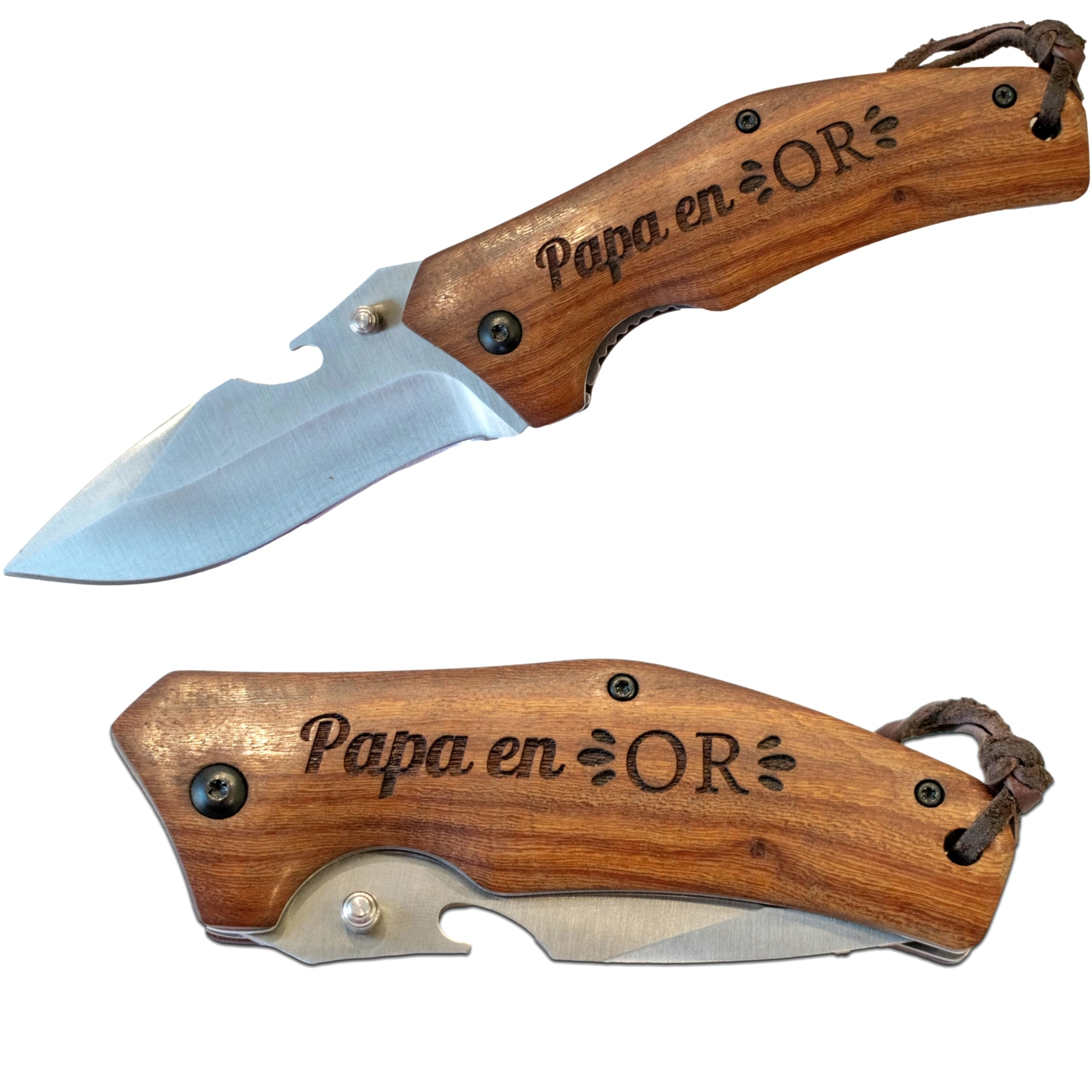 Ernestine - Couteau personnalisé Papa - cadeau papa - idée cadeaux fête des pères - outil nature en bois gravé - papi - couteau loisir pliable - manche gravure laser - acier inoxydable