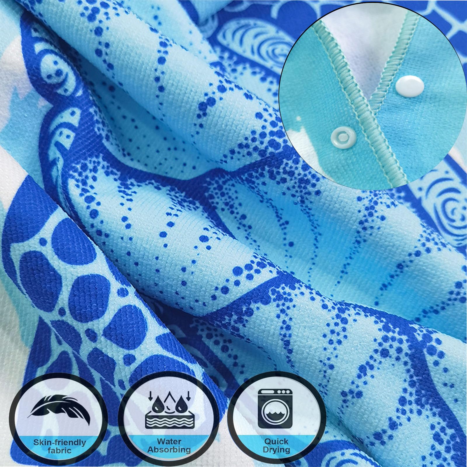 COSORO 75x128cm Blue Turtle Hooded Poncho Towel for Kids,Kids Beach Towel Poncho Swimming Towels,Beach Robe Childrens Bath Towel Poncho for Swimming Pool,Childs Towel Bathrobe for Girls Boys Age 4-8 - Image 3