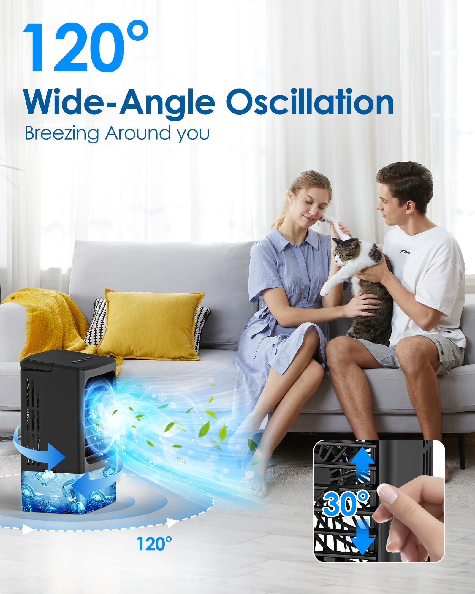 Aire acondicionado portátil, pequeño ventilador de aire acondicionado portátil, mini enfriador evaporativo silencioso con asa