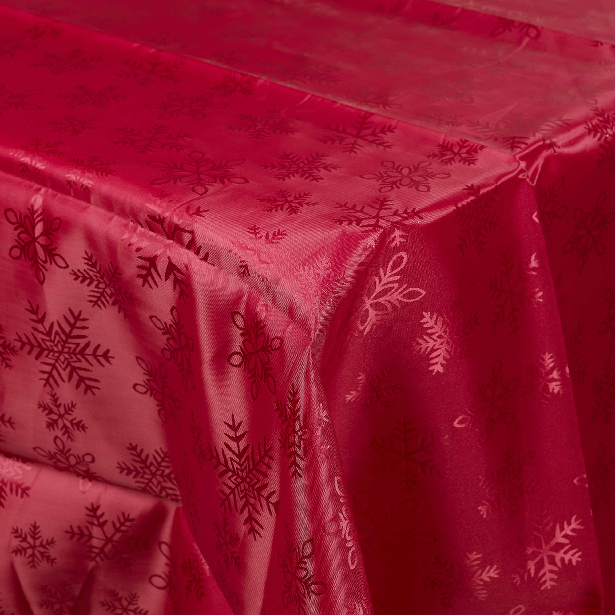 Urbnliving Red Snowflake Design Decorative Damask Rectangle Tablecloths Covers Oblong Tableware Dinning Table Cloth Décor (180 X 130Cm, )