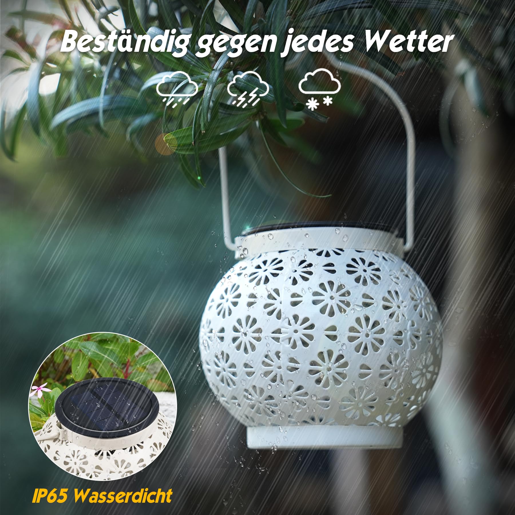 JOYCREATOR Linternas solares, 2 unidades, LED de metal impermeable IP65, 10 horas de vida, para colgar al aire libre, decoración de jardín, porche, mesa, balcón, terraza