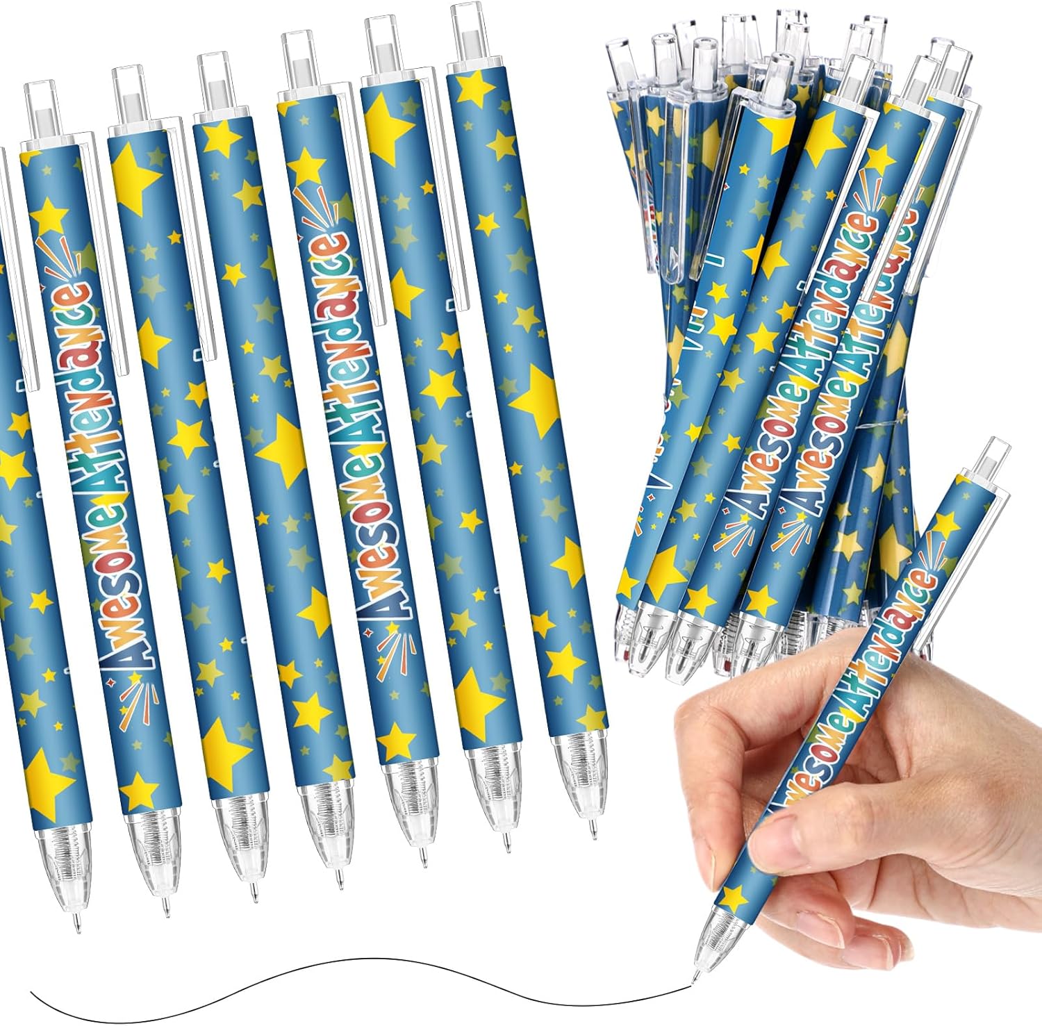 Sinload 100 Pcs Awesome Attendance Pens for Students Perfect Attendance Awards Pens for Classroom Prizes Motivational Brag Prizes for School Competition Educational Learning Activities Contests Team