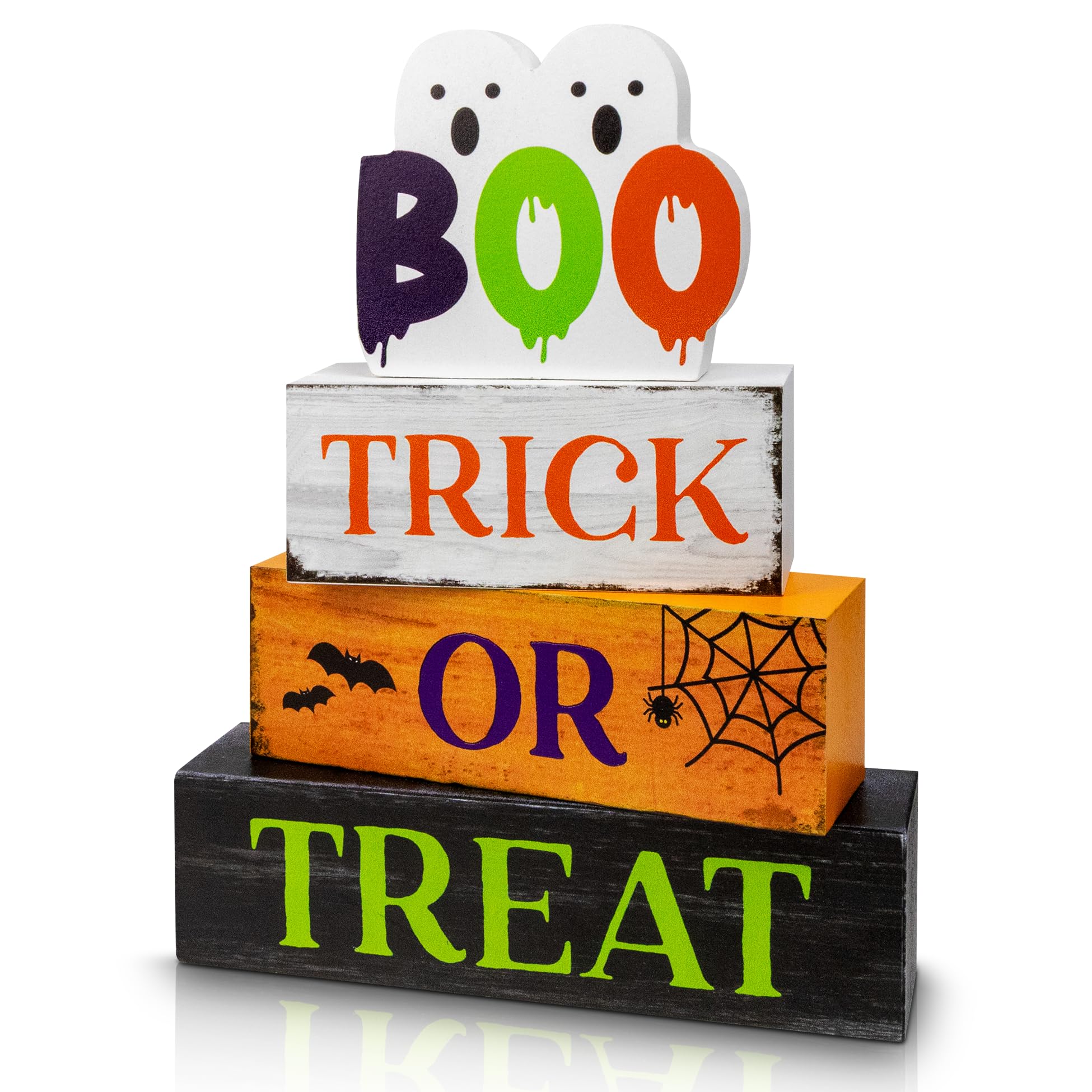 4 Pcs Halloween Wooden Decor, Trick or Treat Decorations Gifts for Indoor