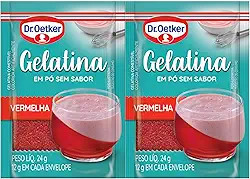 Dr. Oetker Gelatina em Pó, Sem Sabor, Vermelha, Mais Consistência Para as Receitas, Sobremesas, Bolos, Tortas e Doces, 24g