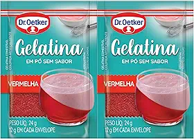 Dr. Oetker Gelatina em Pó, Sem Sabor, Vermelha, Mais Consistência Para as Receitas, Sobremesas, Bolos, Tortas e Doces, 24g