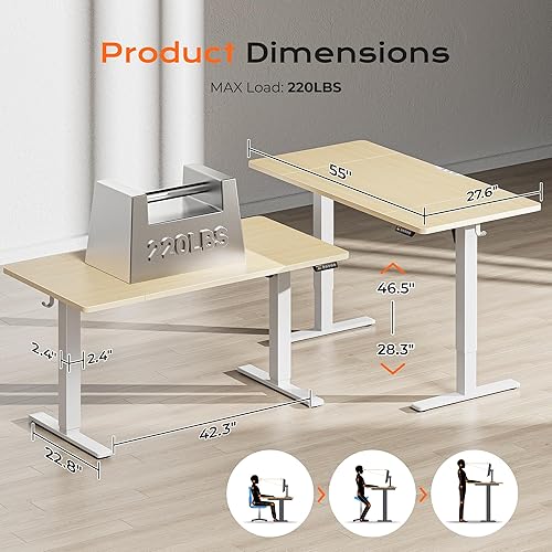 Miniatura 2 de Huuger - Escritorio grande eléctrico de pie ajustable en altura, de 55 x 28 pulgadas, escritorio para trabajar sentado o de pie, escritorio de