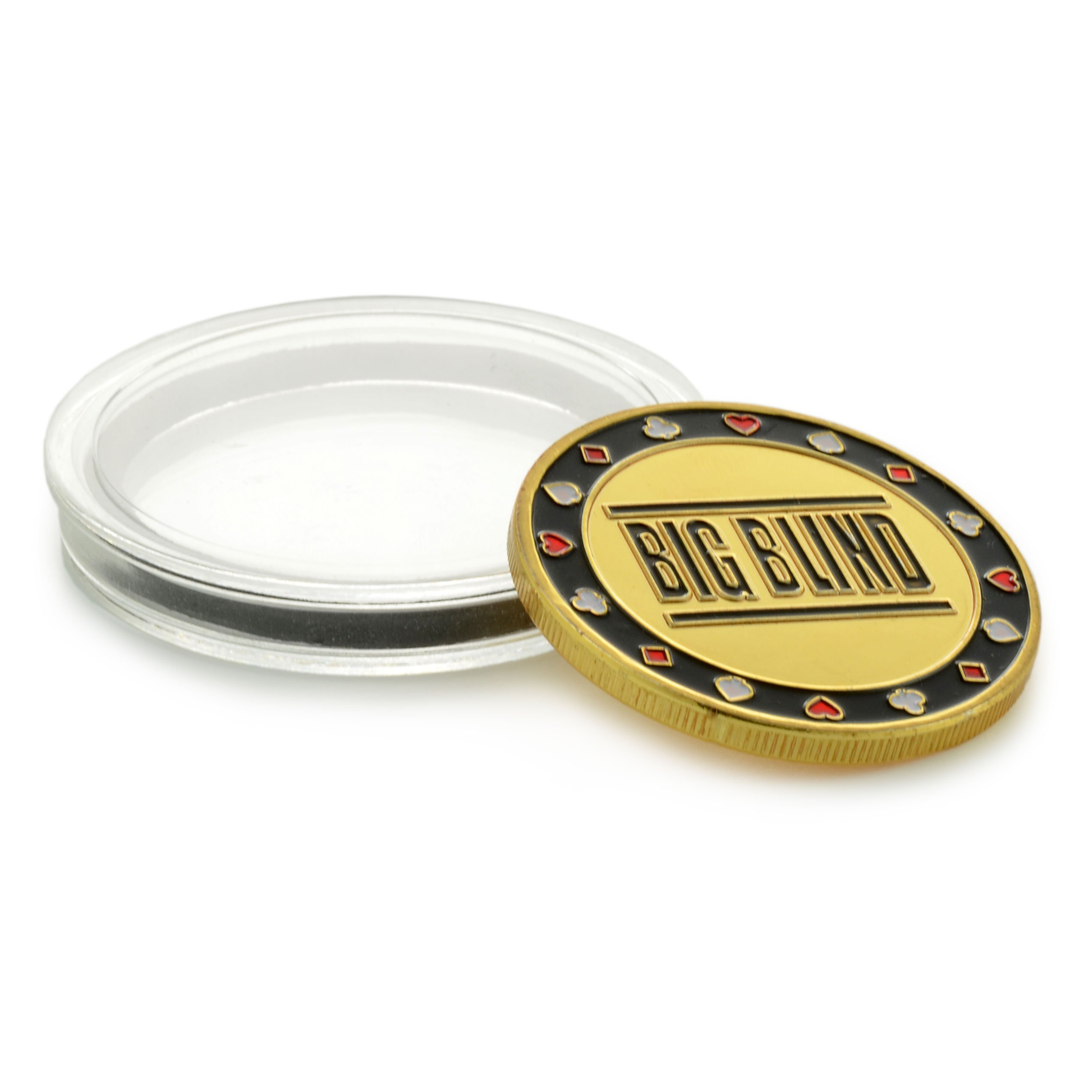 Ganzoo zestaw Dealer Button Small Blind Big Blind w etui, 3 masywne metalowe monety pokerowe, ryflowane krawędzie antypoślizgowe, trójwymiarowe tłoczenia po obu stronach, Ø40 mm, grubość 3,1 mm