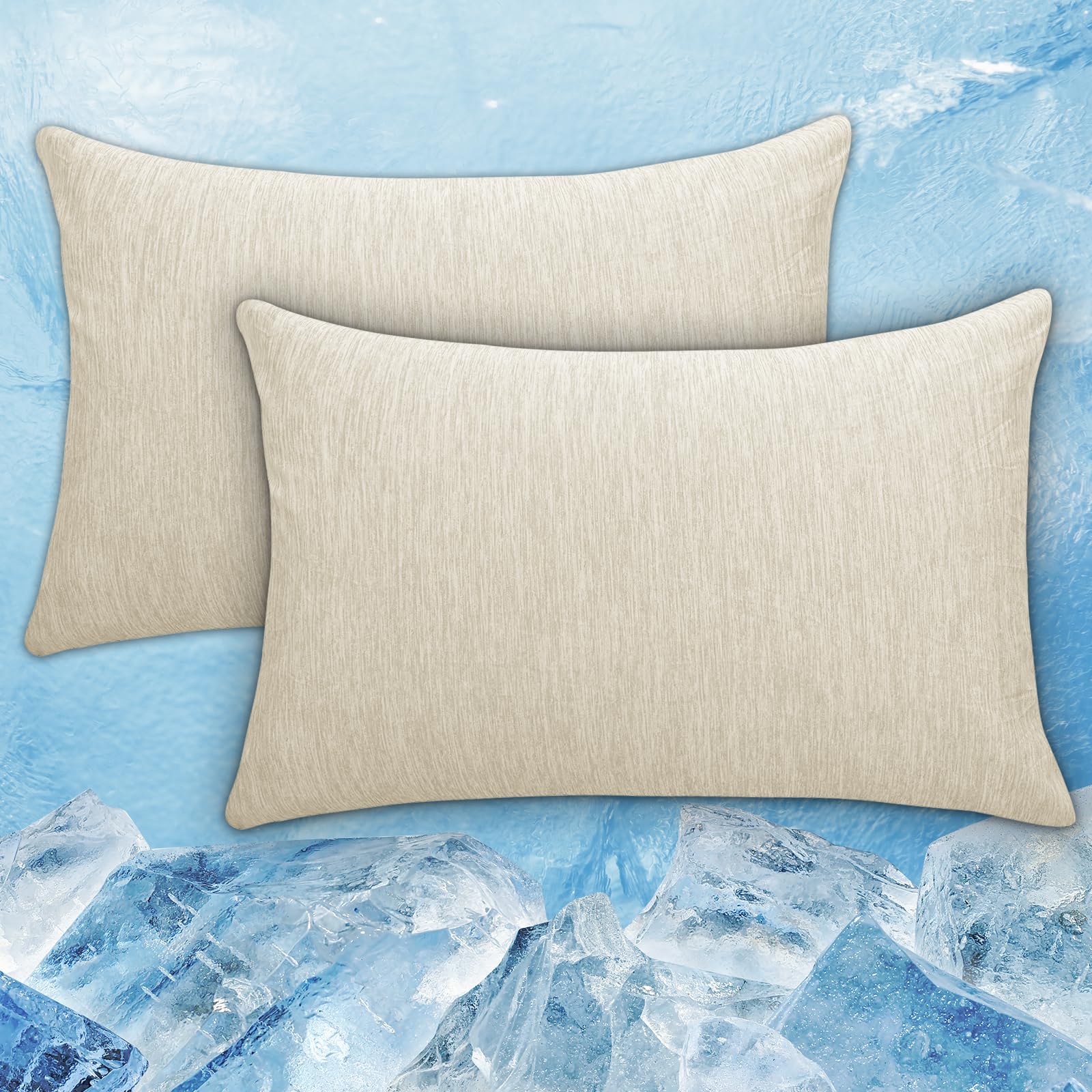 Cooling Pillow Cases Zipper Pillow Covers Q-Max > 0.45 Zippered Pillowcases for Hot Sleepers Night Sweats, Soft, Breathable, Skin-Friendly, Pillow covers 2 Pack Standard Size, 50 X 75 CM, Beige