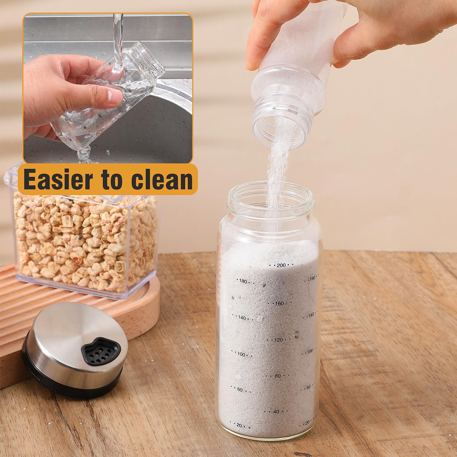 Gjinxi Salière et poivrière avec trous de versement réglables, shaker d'assaisonnement en verre transparent, shaker d'assaisonnement résistant à l'humidité, distributeur d'épices pour la saison, les