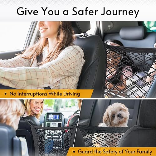 Miniatura 12 de rabbitgoo Barrera de red para automóvil para perros SUV, barrera para mascotas con ganchos de metal y malla elástica, divisor de automóvil y bolsa