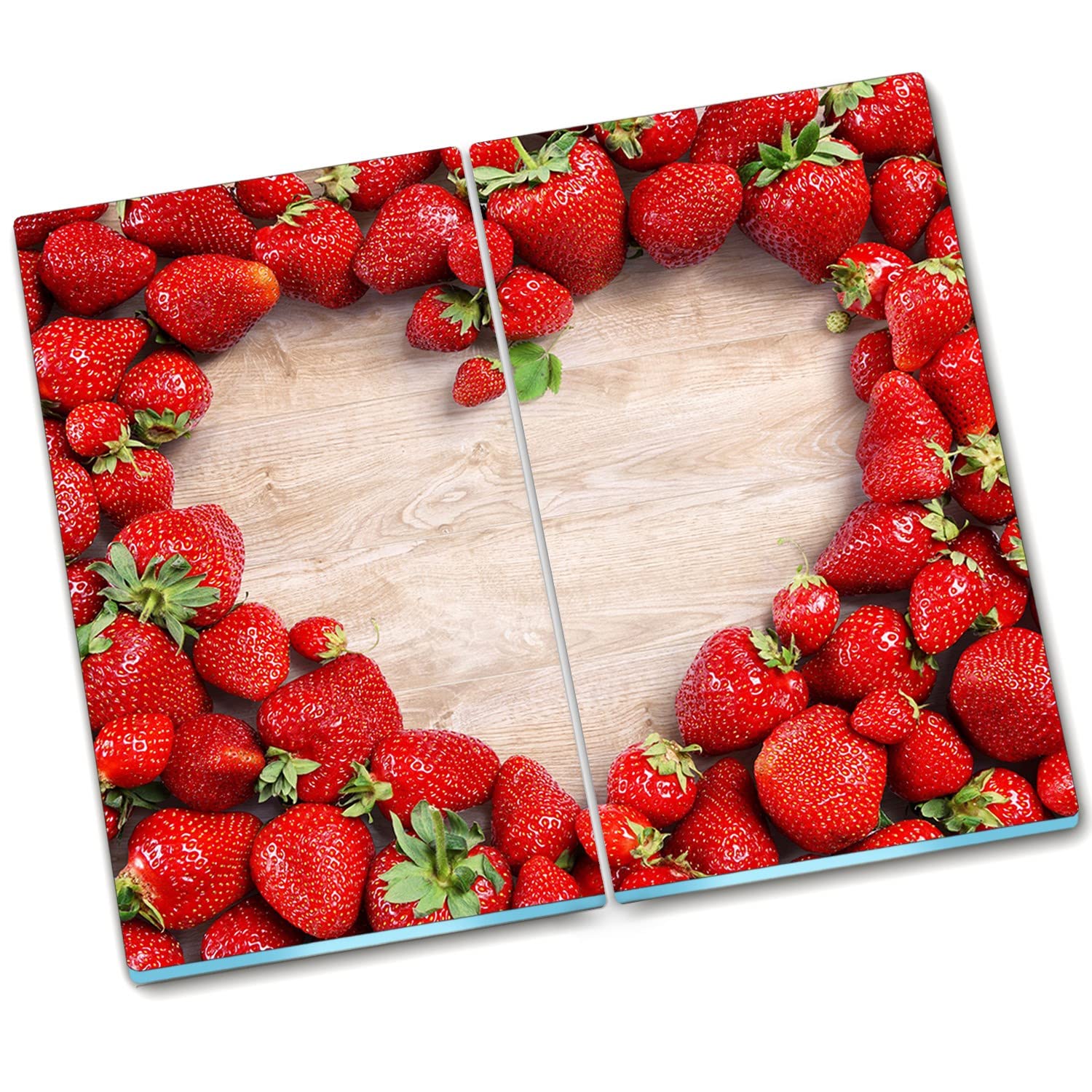 Planche à découper et protège-plaques 2x30x52 cm en verre trempé motif fraises Décormat