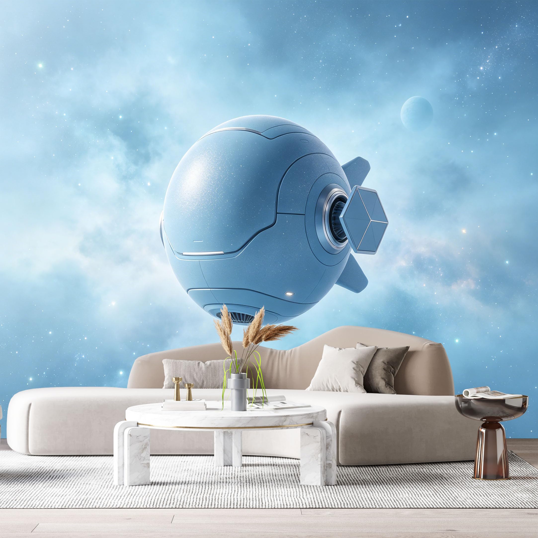 Custom Size Wall Mural Futuristic Spherical Drone Space Scene SciFi Robot 3D Cosmic Art SelfAdhesive Art Prints Removable Large Wallpaper Esports Room Game Room Tenant Room Studio