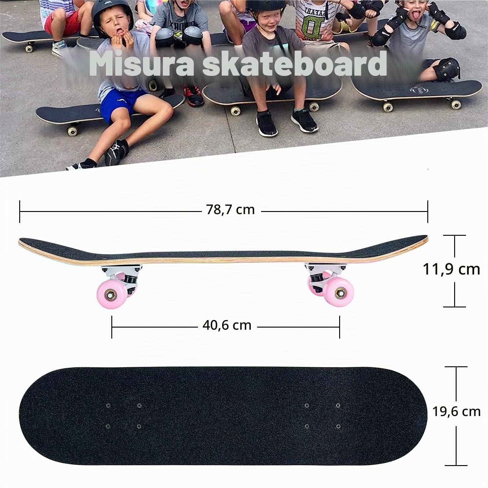 Skateboard 8 strati in legno d'acero 78,9 x 20,3 cm, cuscinetti a sfera ABEC-11 e ruote 95A, skateboard standard per bambini, adolescenti, adulti e principianti