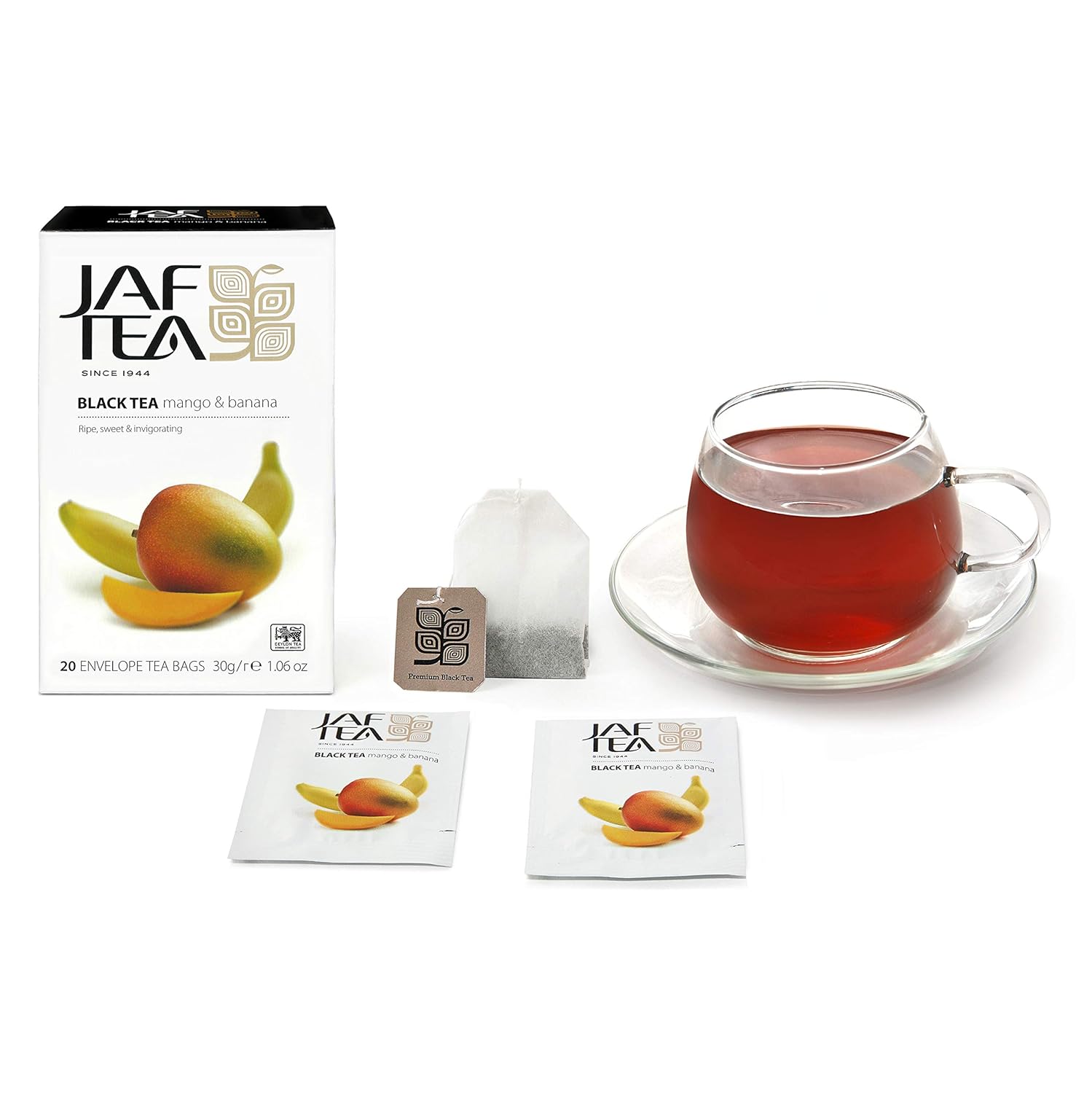 JAF TEA - Mango Banana Black Tea - 6 Boxes, 120 Tea Bags (20 each), Hot or Iced Tea