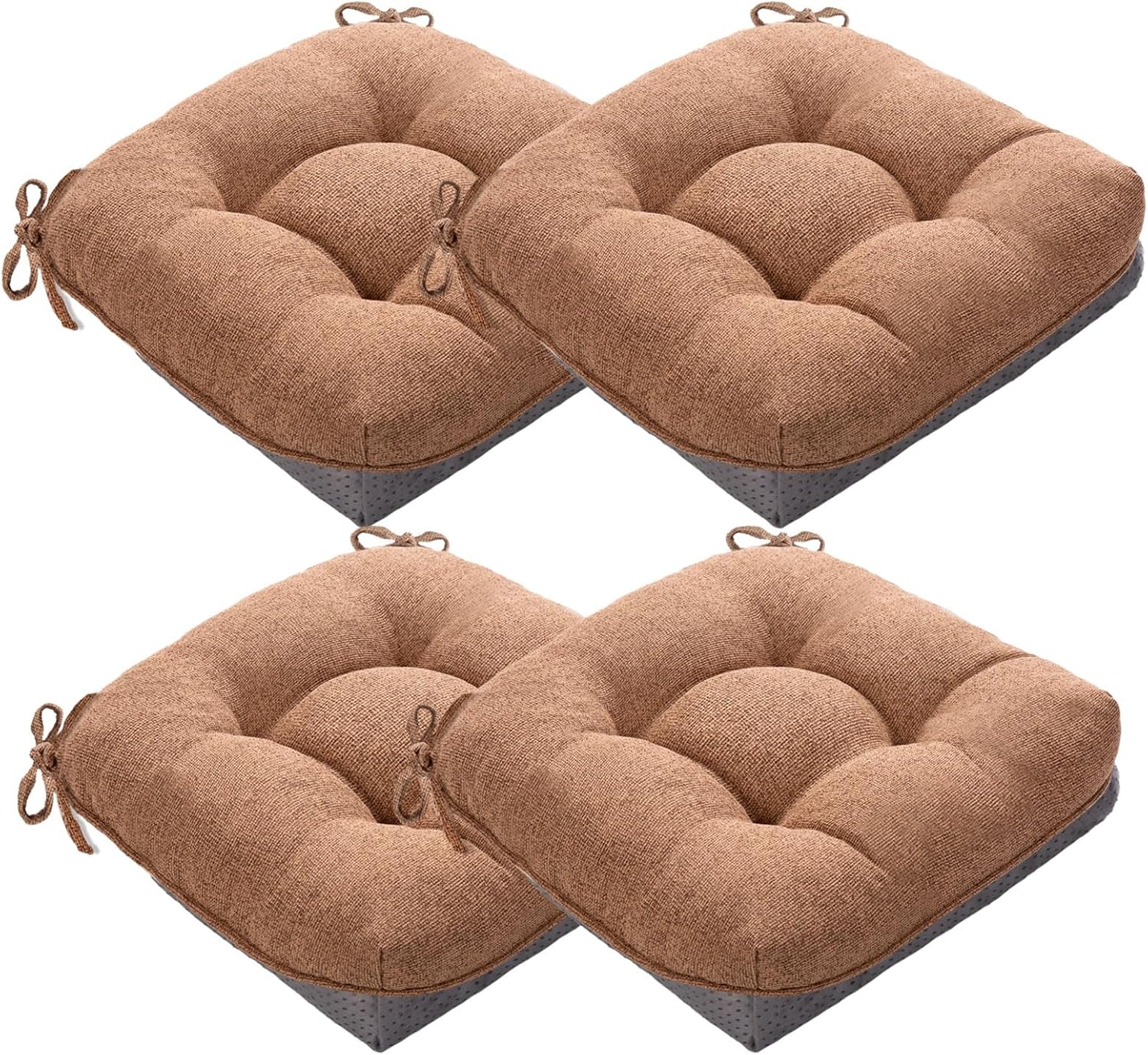 MAGIC ELEPHANT Chair Cushions for Dining Chair, Shredded Memory Foam Kitchen Chair Cushions Set of 4, Non-Slip Thick Dinning Room Chair Pads Seat Cushions, 15.5" x 15.5" x 4" (Brown)