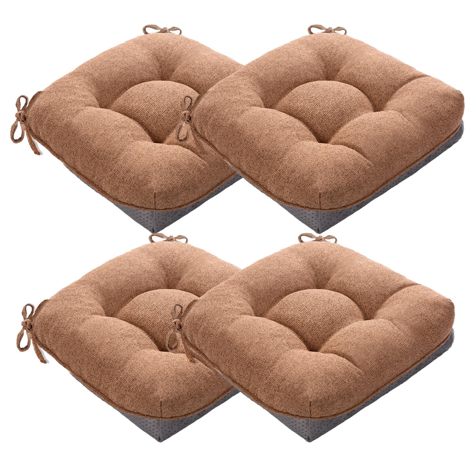 Photo 1 of MAGIC ELEPHANT Chair Cushions for Dining Chair, Shredded Memory Foam Kitchen Chair Cushions Set of 4, Non-Slip Thick Dinning Room Chair Pads Seat Cushions, 15.5" x 15.5" x 4" (Brown)