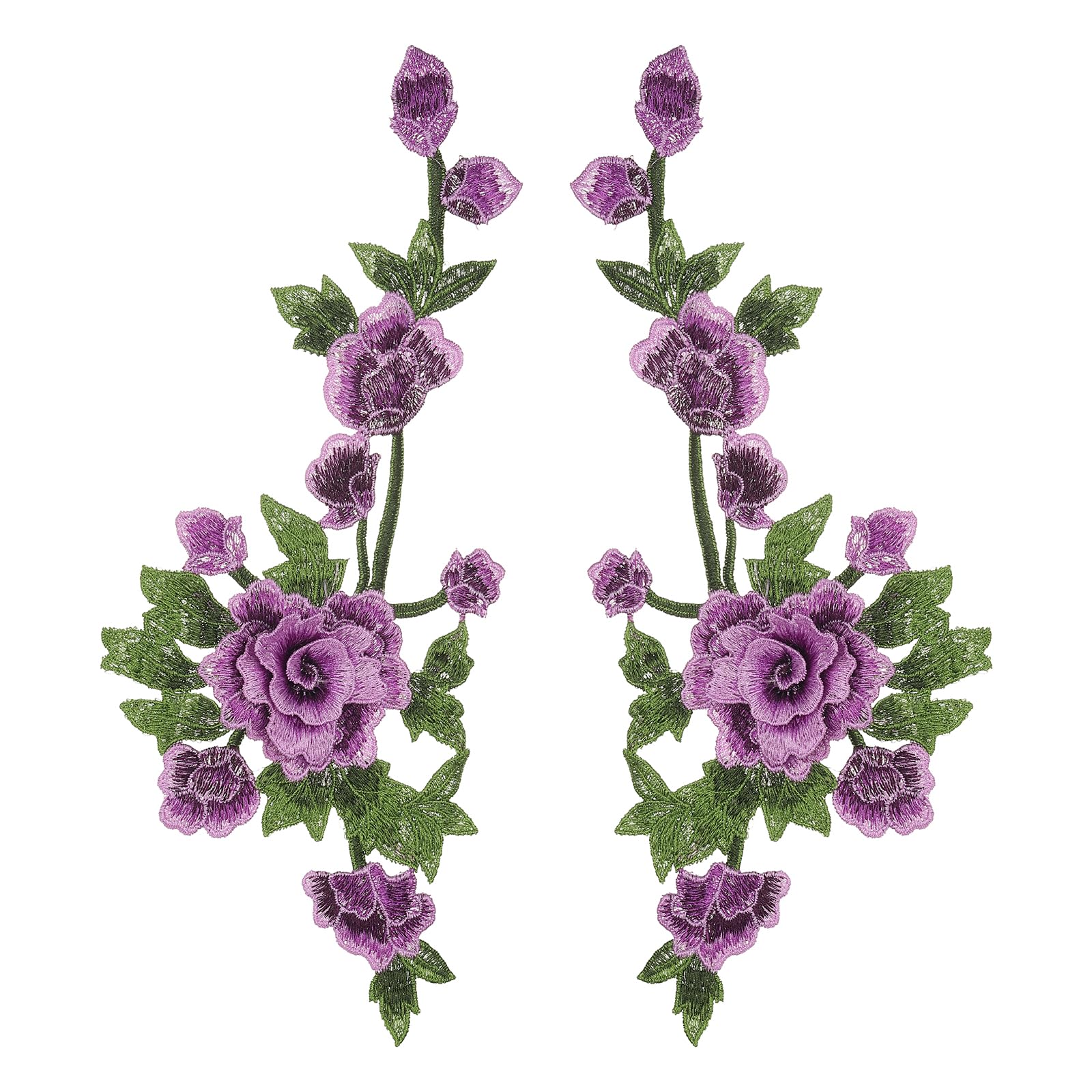 sourcing map 1Pair Peony Flowers Embroidery Patches, 13.8" Sew/Iron on Patches Floral Flower Appliques Embellishments for Clothes Dress Jackets Bags DIY Crafts Sew Making, Purple