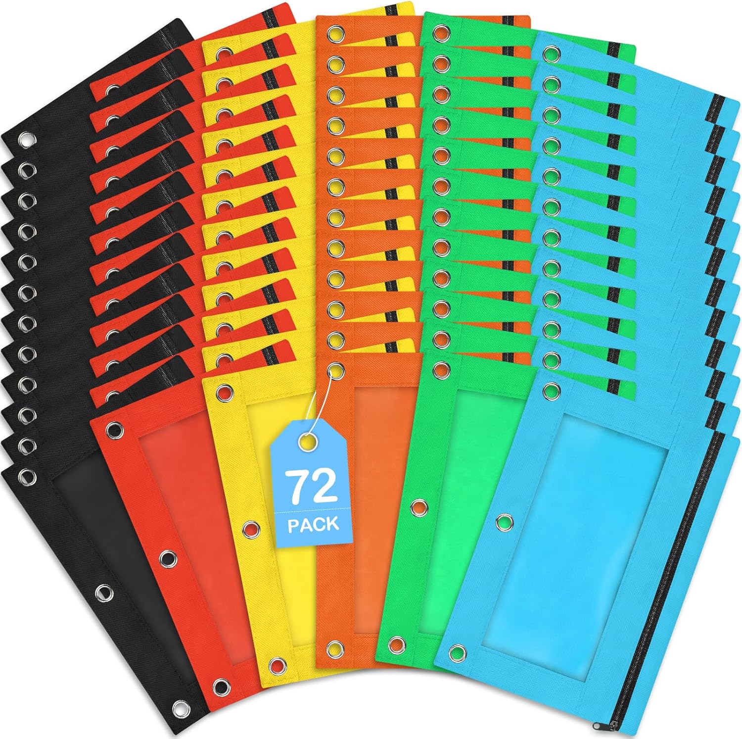 72 Pack Pencil Pouch Bulk, Pencil Pouches for 3 Ring Binder, Zipper Pencil Pouch Bulk for School, Home and Office, Assorted Colors