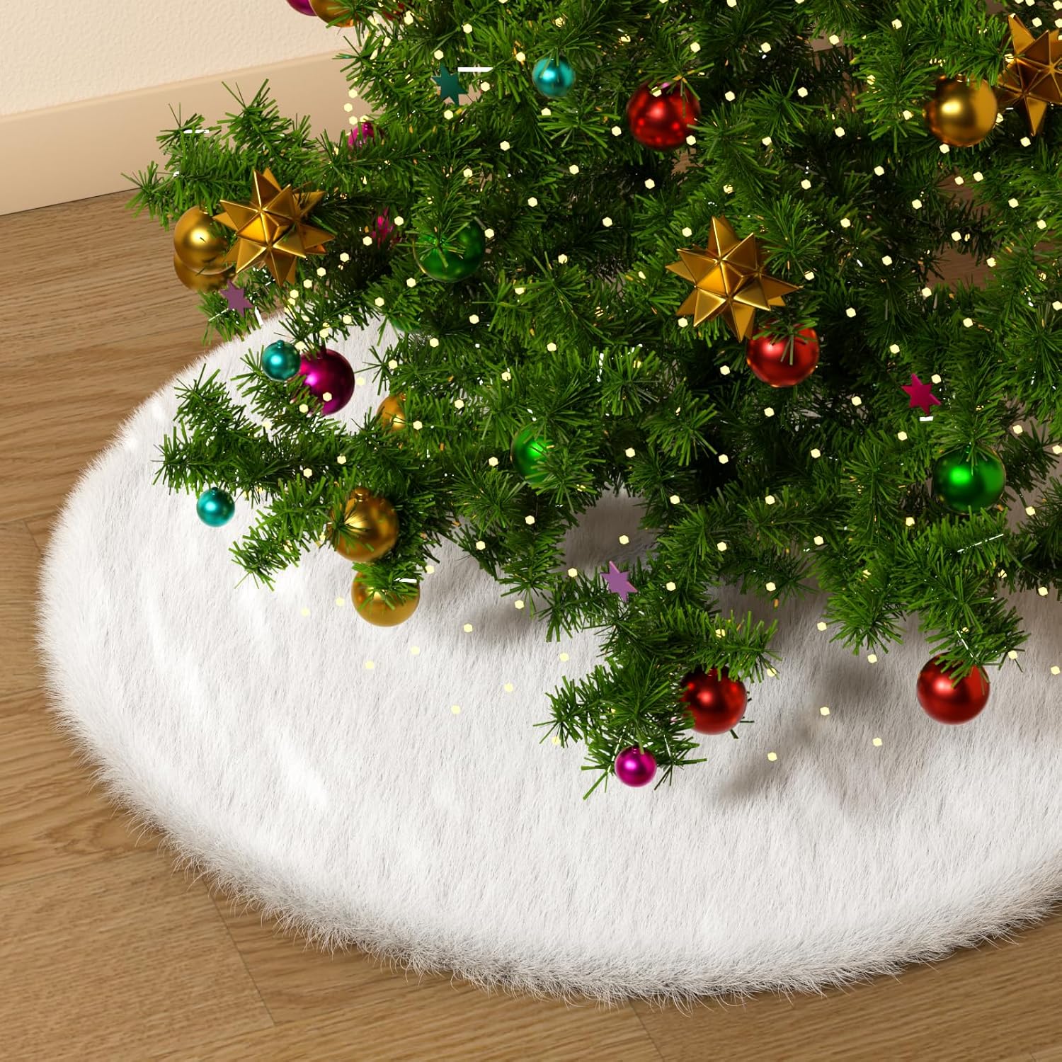 Christmas Tree Skirt 90cm Tree Skirts Plush Faux Fur xmas Tree Skirt