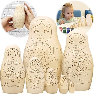 Blank Russian Nesting Dolls to Paint Set 7 pcs - Wooden Crafts to Paint Your Own Matryoshka - Unfinished Wood Crafts - Blank Nesting Dolls Unpainted