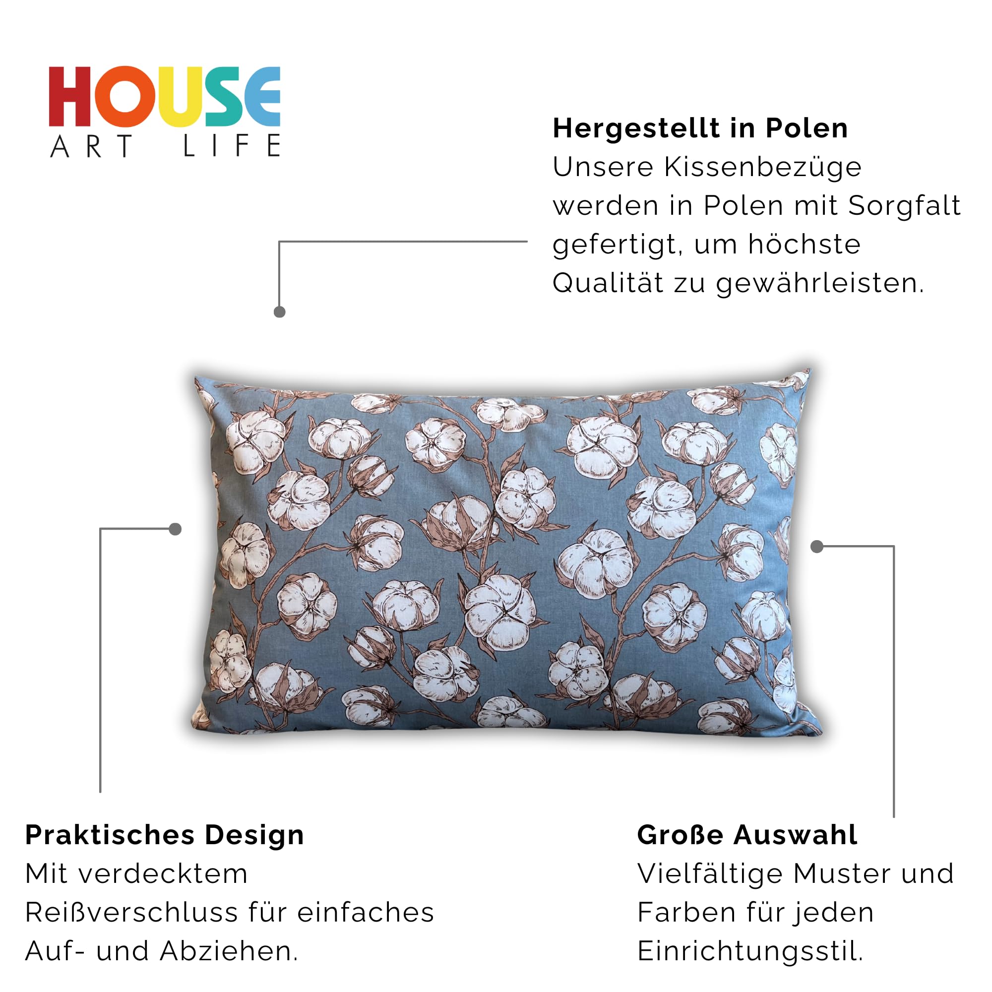 Kissenbezug 50x70 Cm Aus 100% Baumwolle – Weich, Atmungsaktiv, Mit Reißverschluss, Viele Bunte Muster