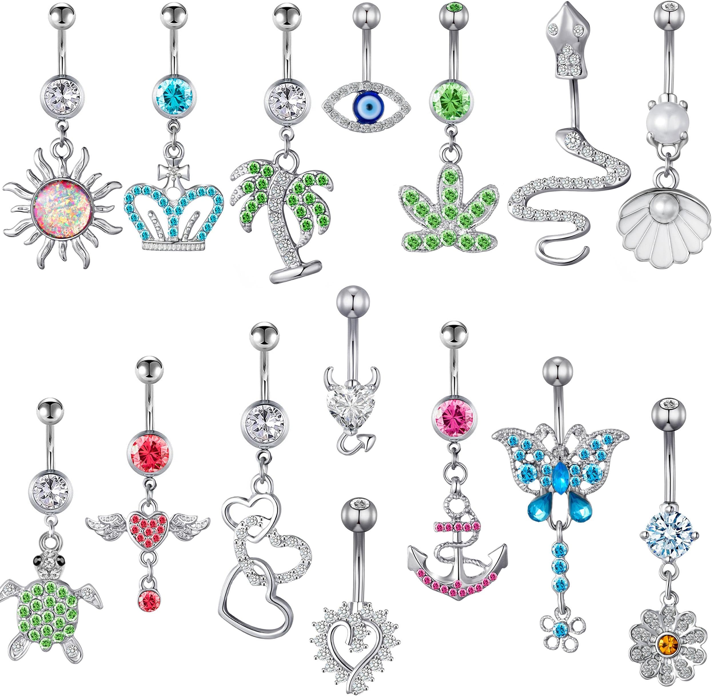 TAMHOO 15PCS 14G Stainless Steel Belly Button Rings for Women with AAA Cubic Zirconia