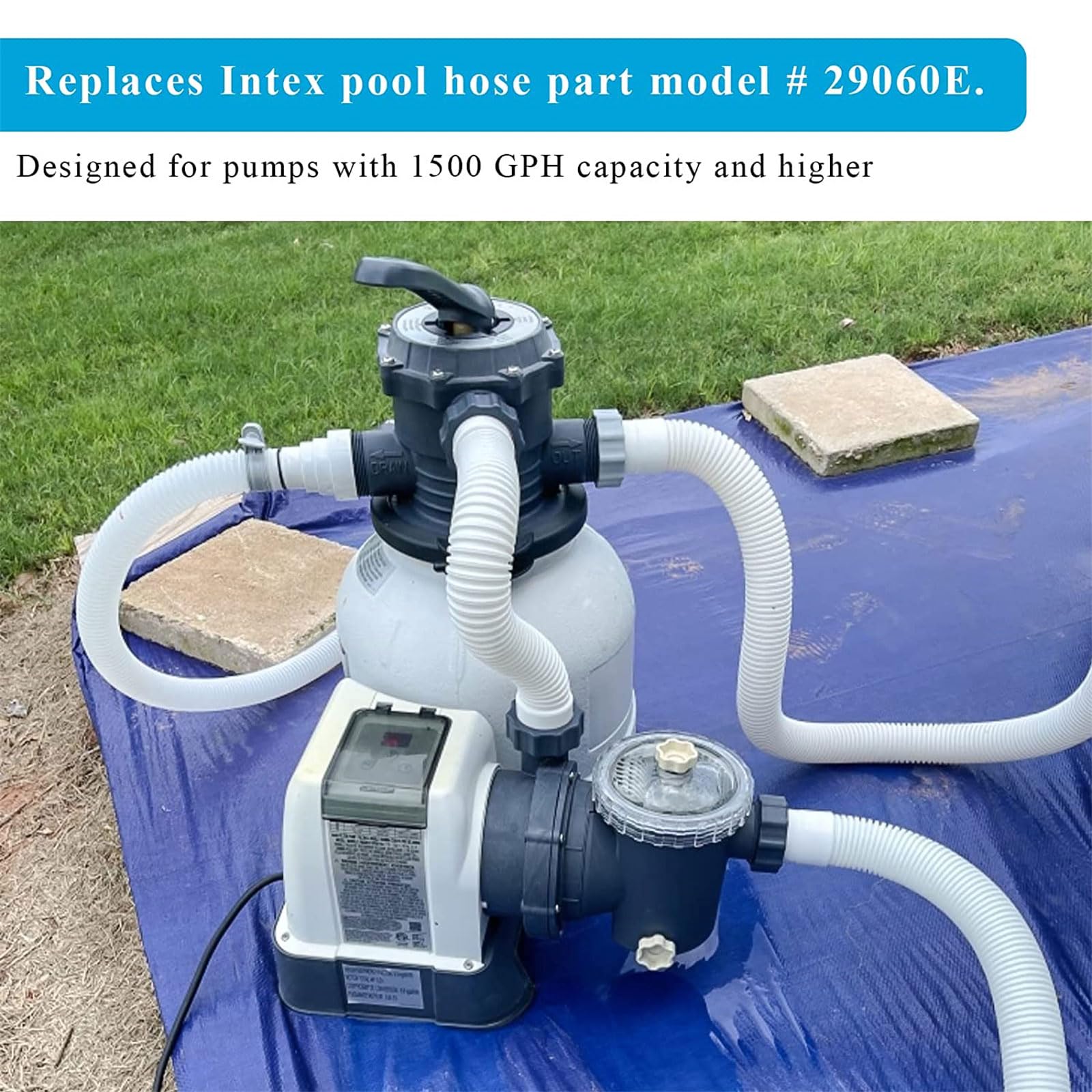 29060E Poolpumpenschläuche, 59 Zoll Poolschläuche für Intexx Filterpumpen, Sandfilter mit einer Kapazität von 1.500 bis 2.500 GPH, 1/2 / 4 Stück Sandfilterpumpe für oberirdische Teile,