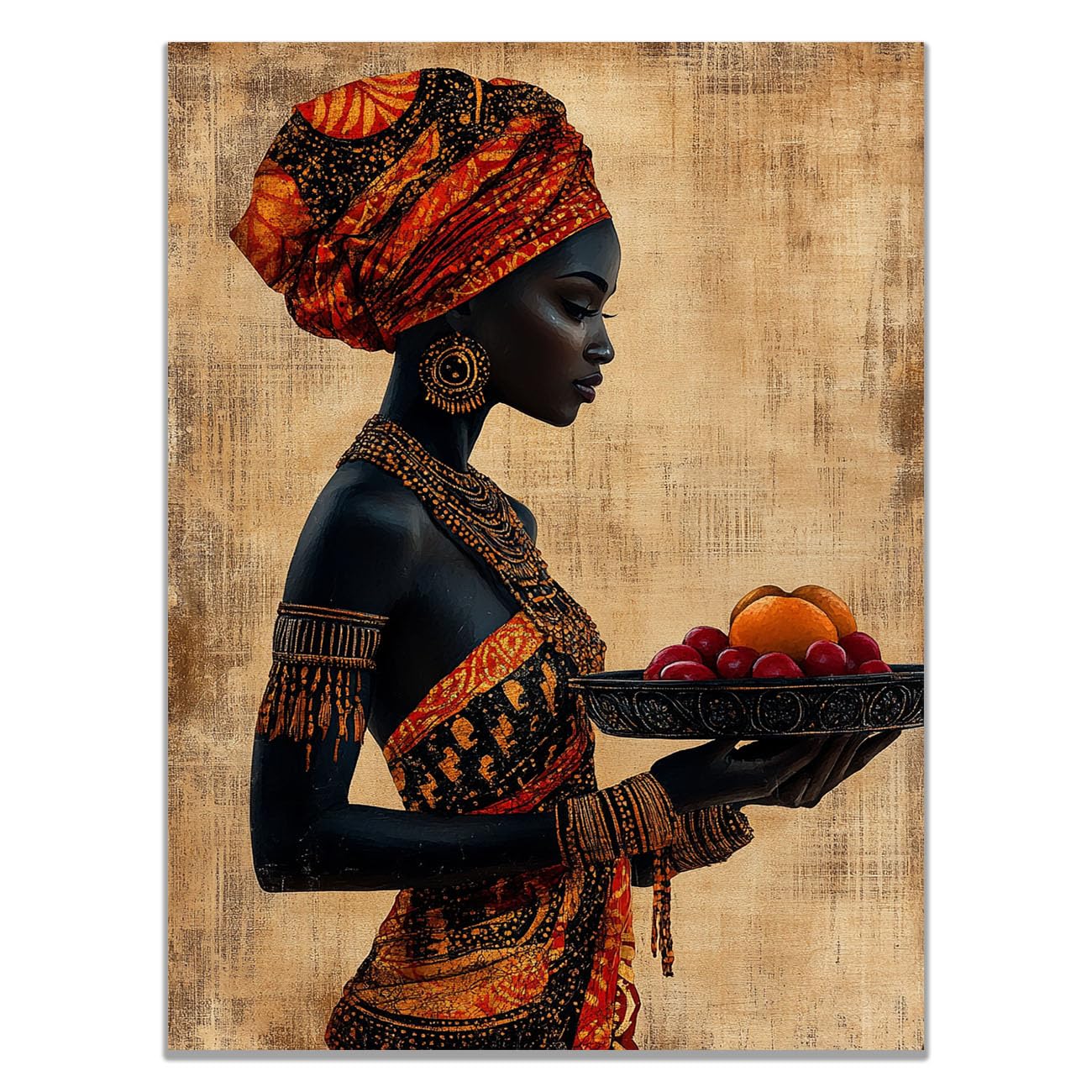 AMXBZC Femme Africaine Tableau Tableau Vintage Femme Noir Grande Moderne Fille Noire Decoration Murale Salon Chambre, Murale Salle De Bain Bureau Cuisine(rouge)-80x120cm Sans cadre