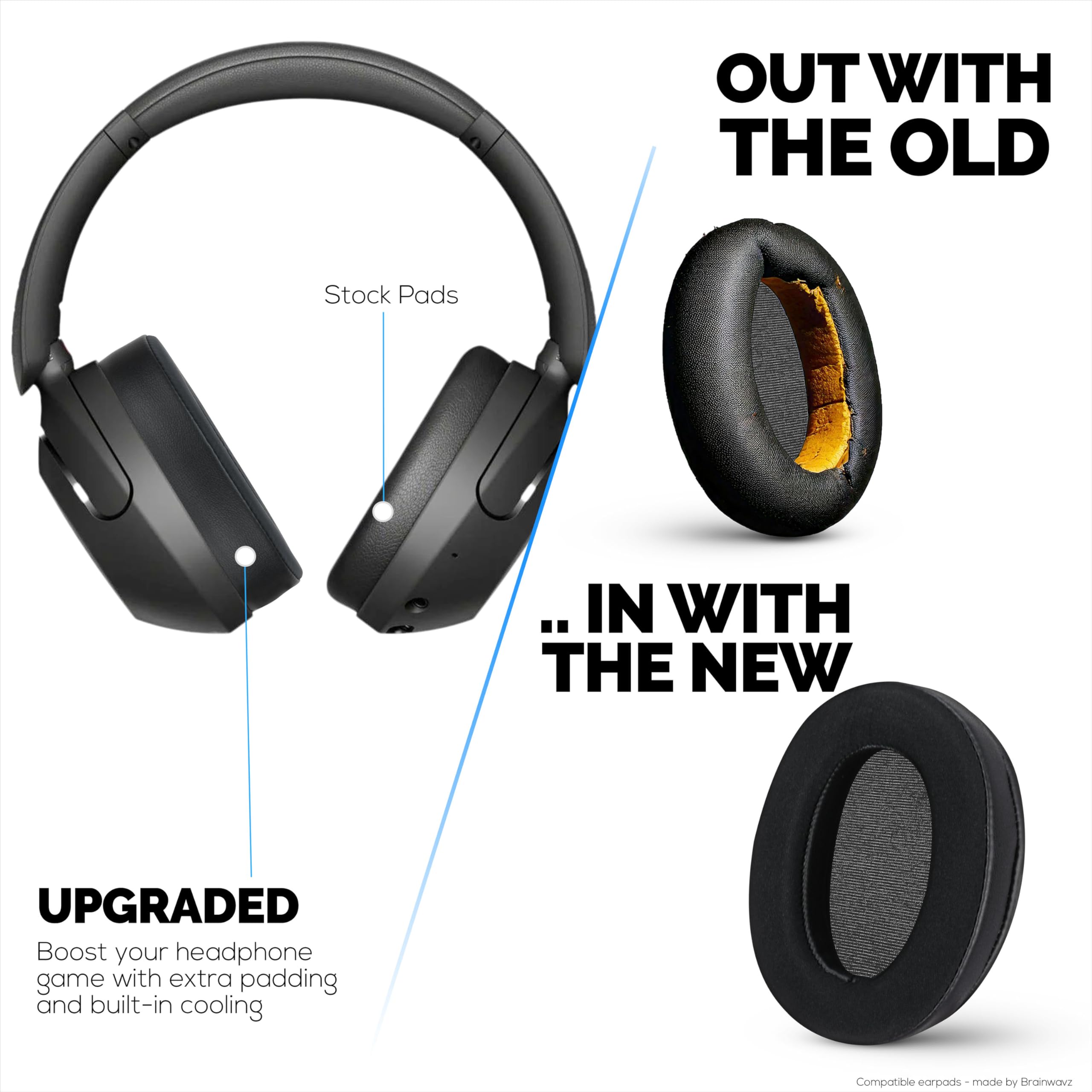 Almohadillas híbridas para auriculares Sony WH-XB910N, gel frío, tela súper suave, piel sintética y espuma viscoelástica más gruesa para mayor comodidad. Brainwavz