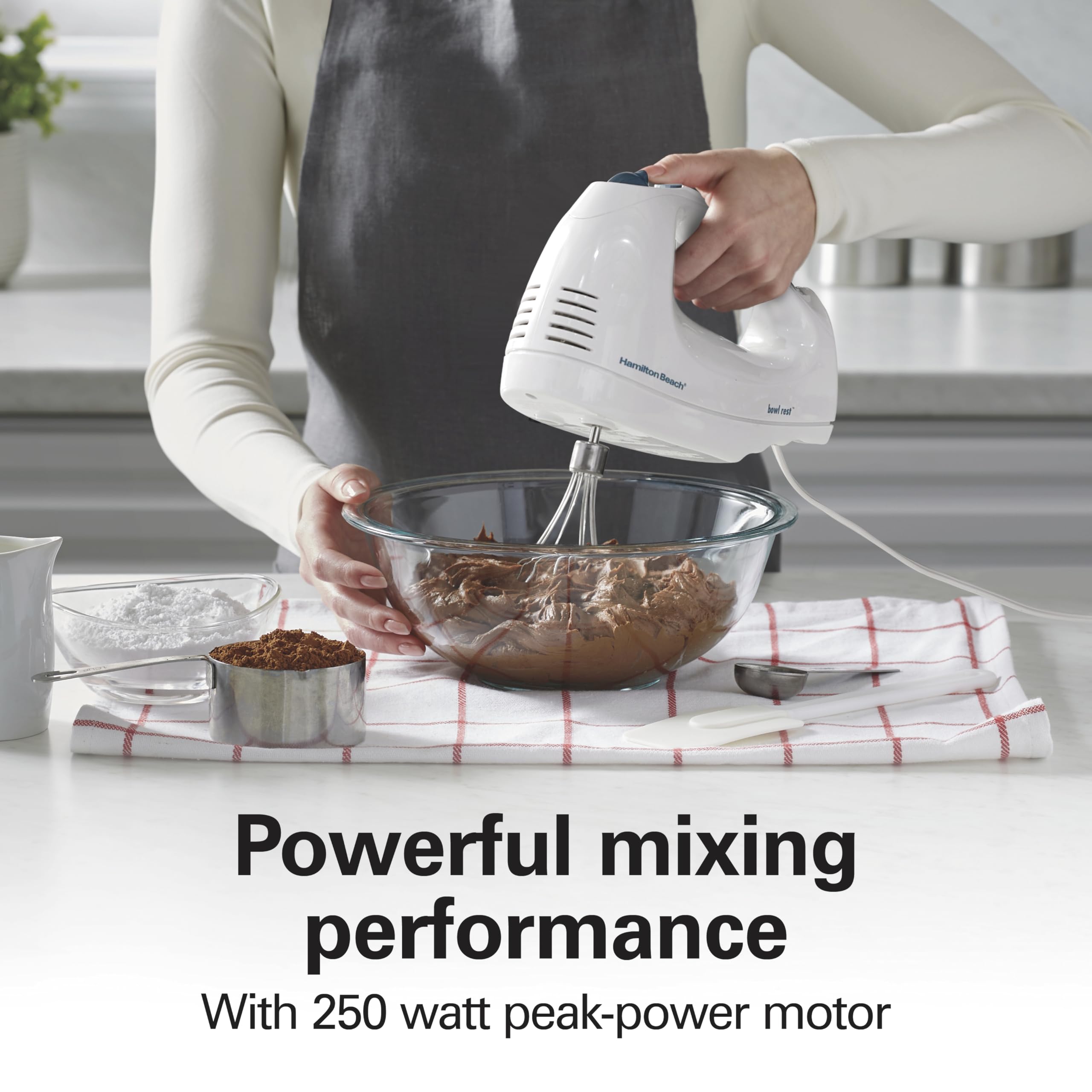 Hamilton Beach 6-Speed Electric Hand Mixer with Whisk, Traditional Beaters, Snap-On Storage Case, 250 Watts, White - Image 2