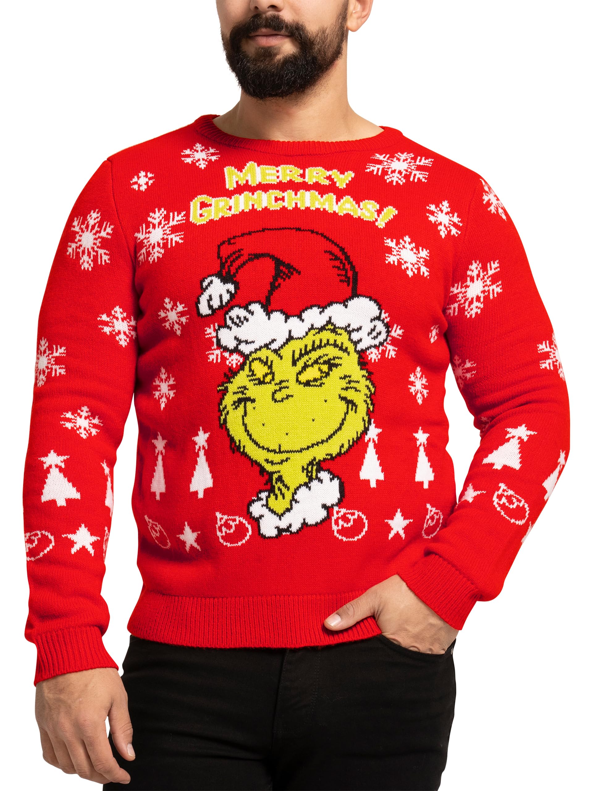 The Grinch Men's Red Christmas Jumper | Xmas Jumpers For Christmas Sweater | L