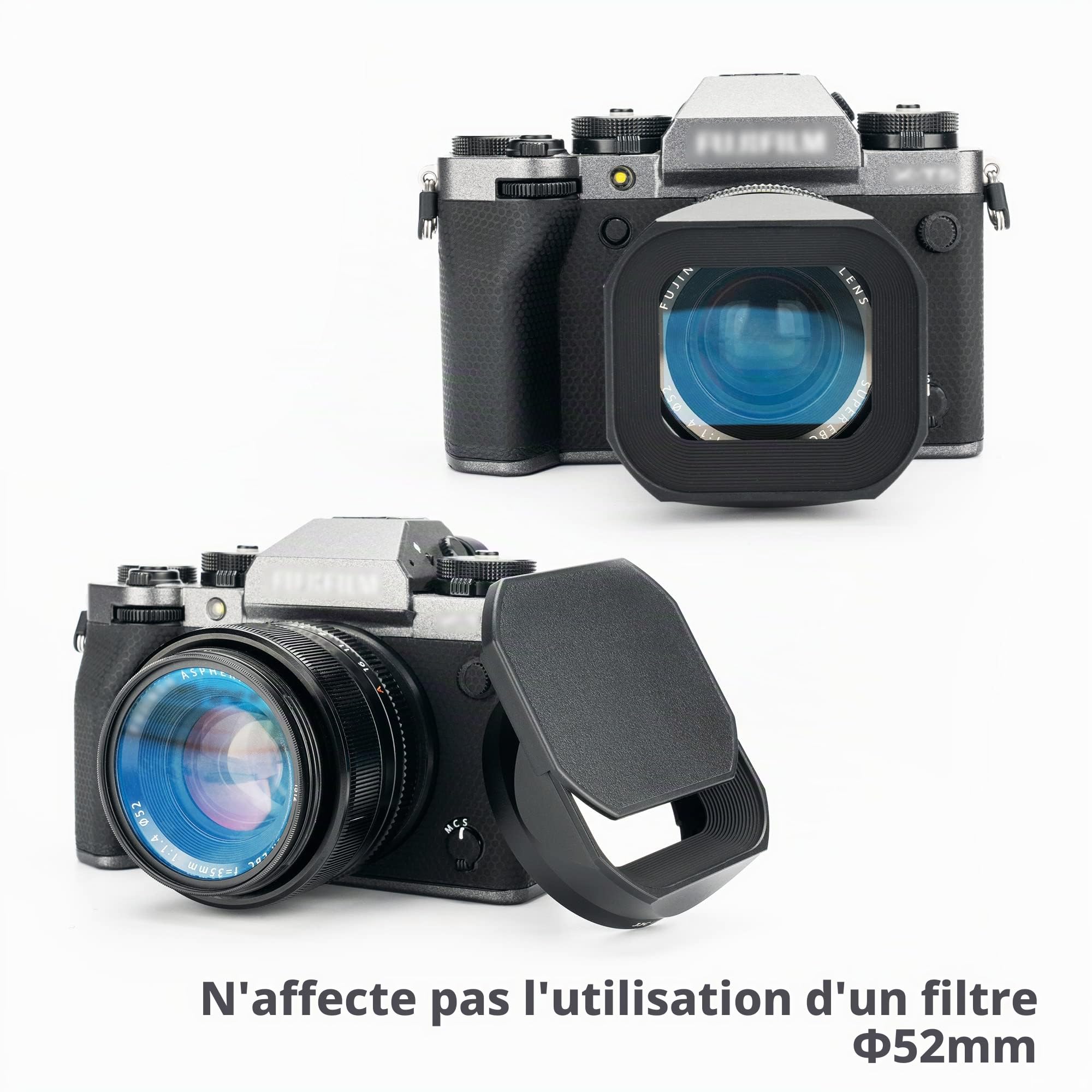 JJC Pare-soleil carré en métal avec capuchon pour objectif FUJIFILM XF 35 mm f/1.4 R – Filtre de 52 mm compatible avec objectif d'appareil photo