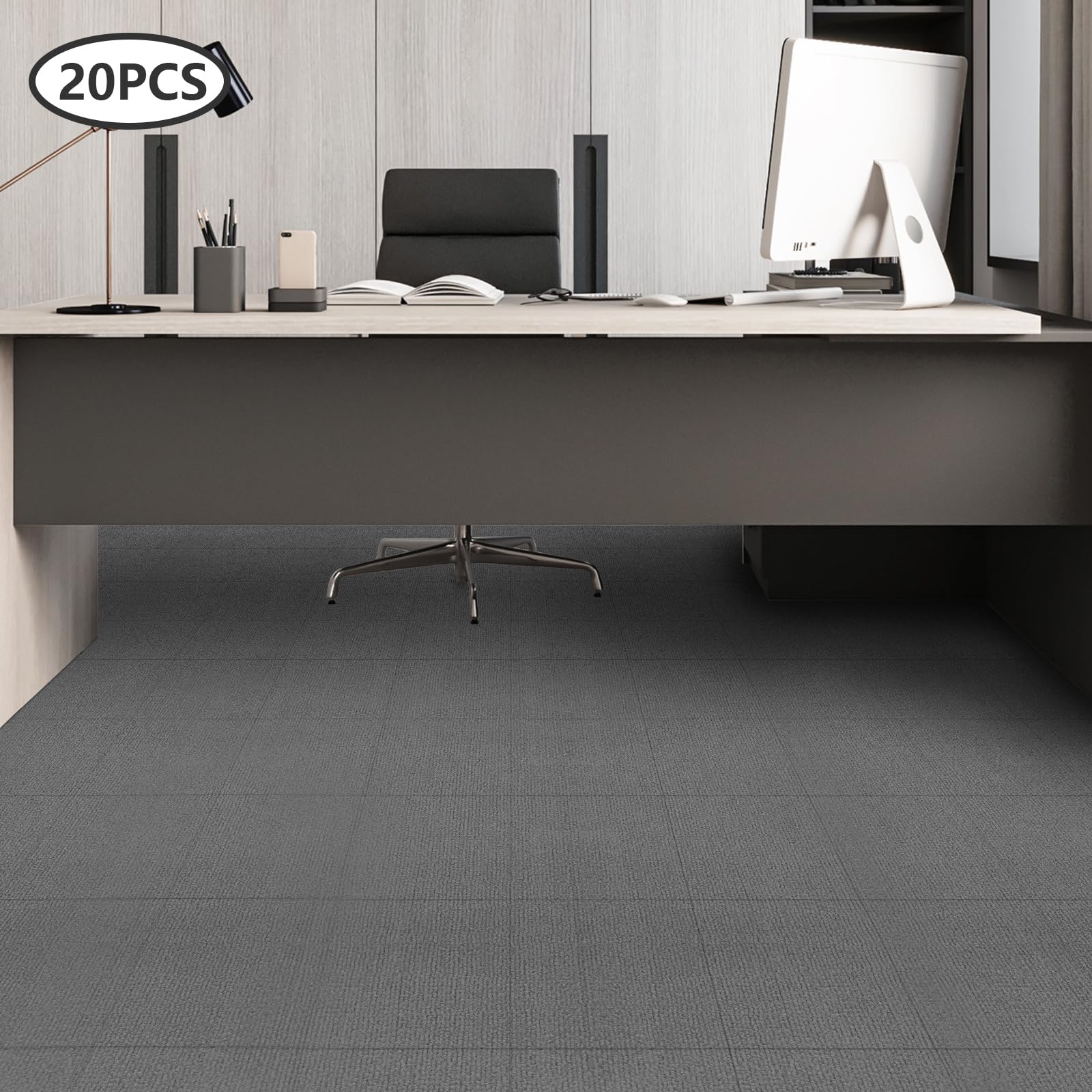 20 baldosas autoadhesivas para alfombras, 50 x 50 cm, para el hogar, la oficina (gris claro)