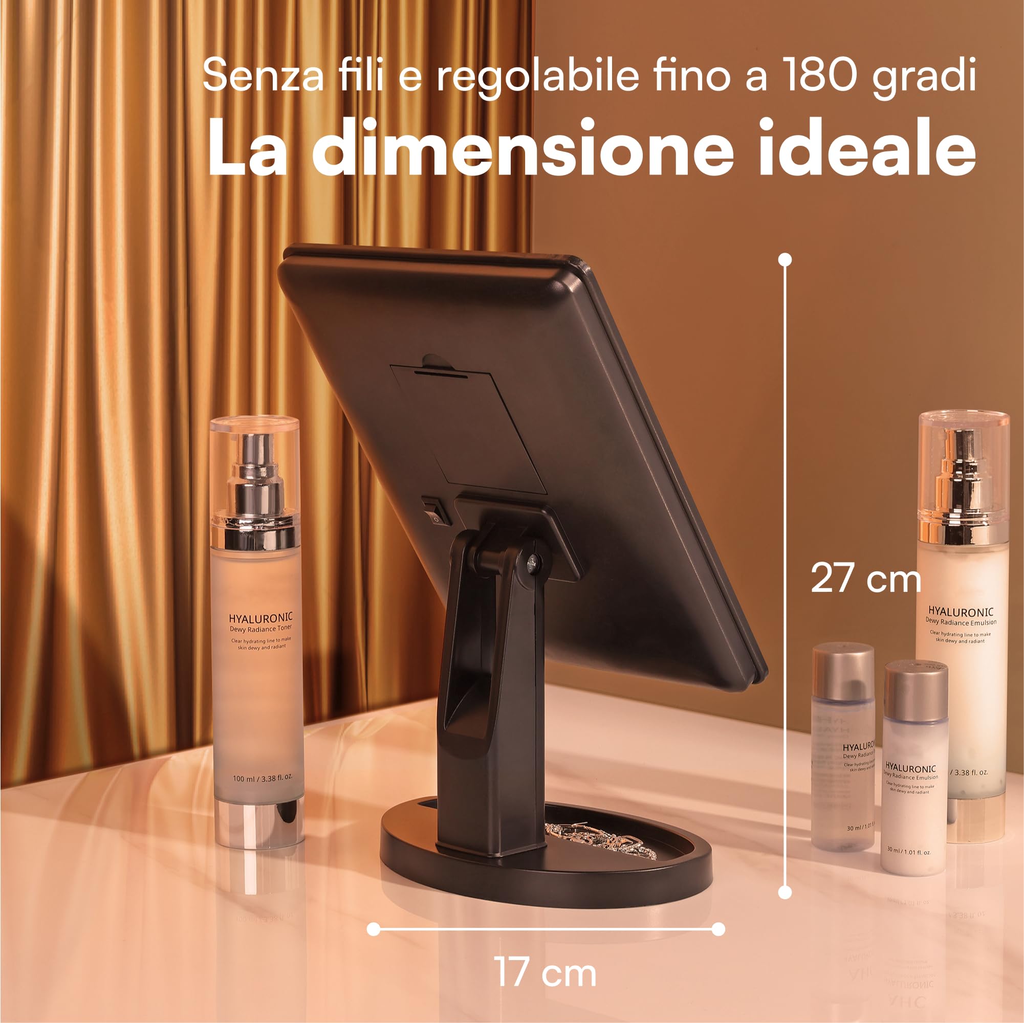 H&S Specchio Trucco con Luci LED Luminose - Specchi Regalo Donna e Uomo Regolabili - Specchio Makeup Rotondo a Punti di Ingrandimento 10x - Specchietto con Luce Trucco