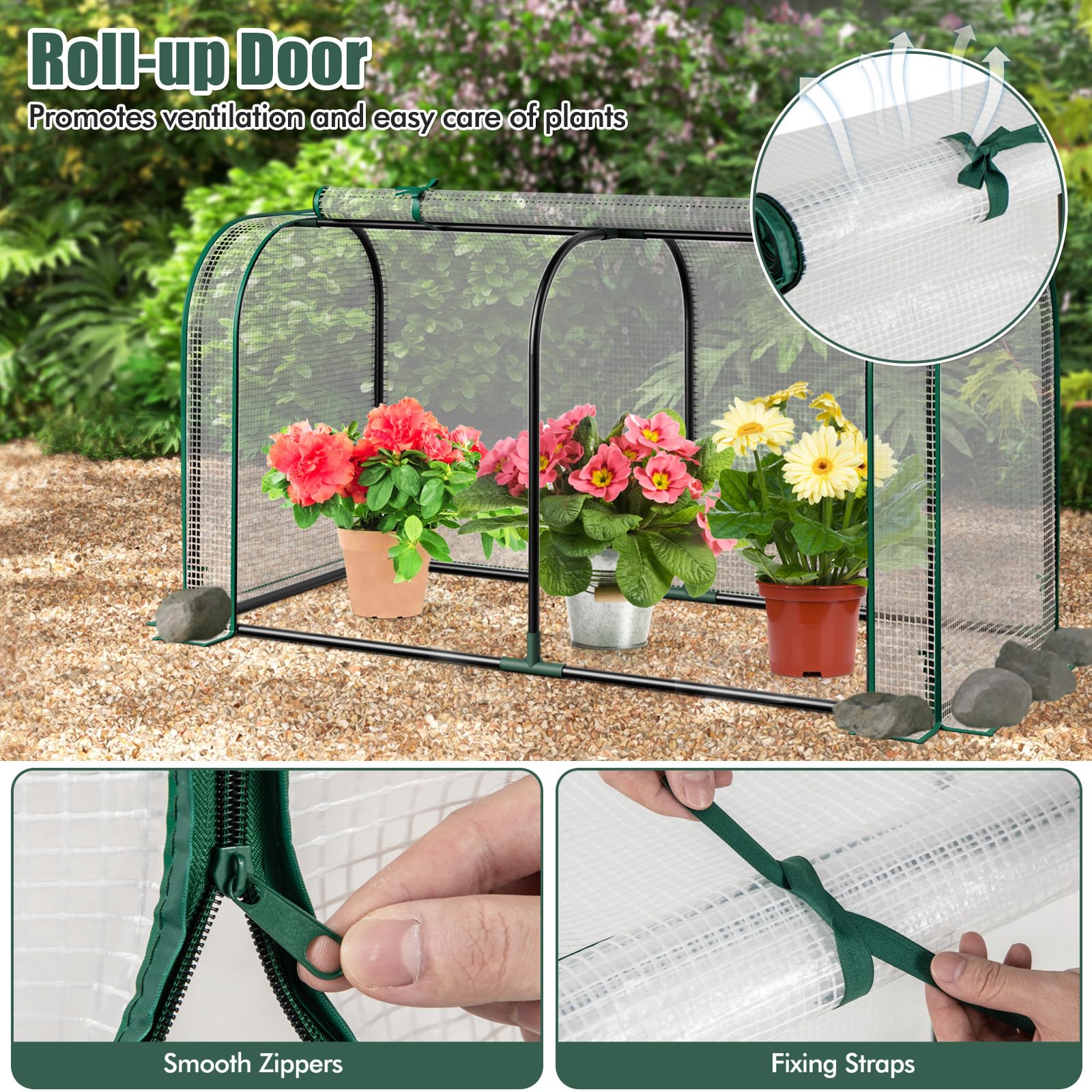 HOMASIS Serra da Giardino con Porta Avvolgibile a Cerniera, Serra da Balcone in PE e Struttura in Metallo, Copertura per Orto Rialzato per Protezione Piante, 118 x 55 x 60 cm (Trasparente)