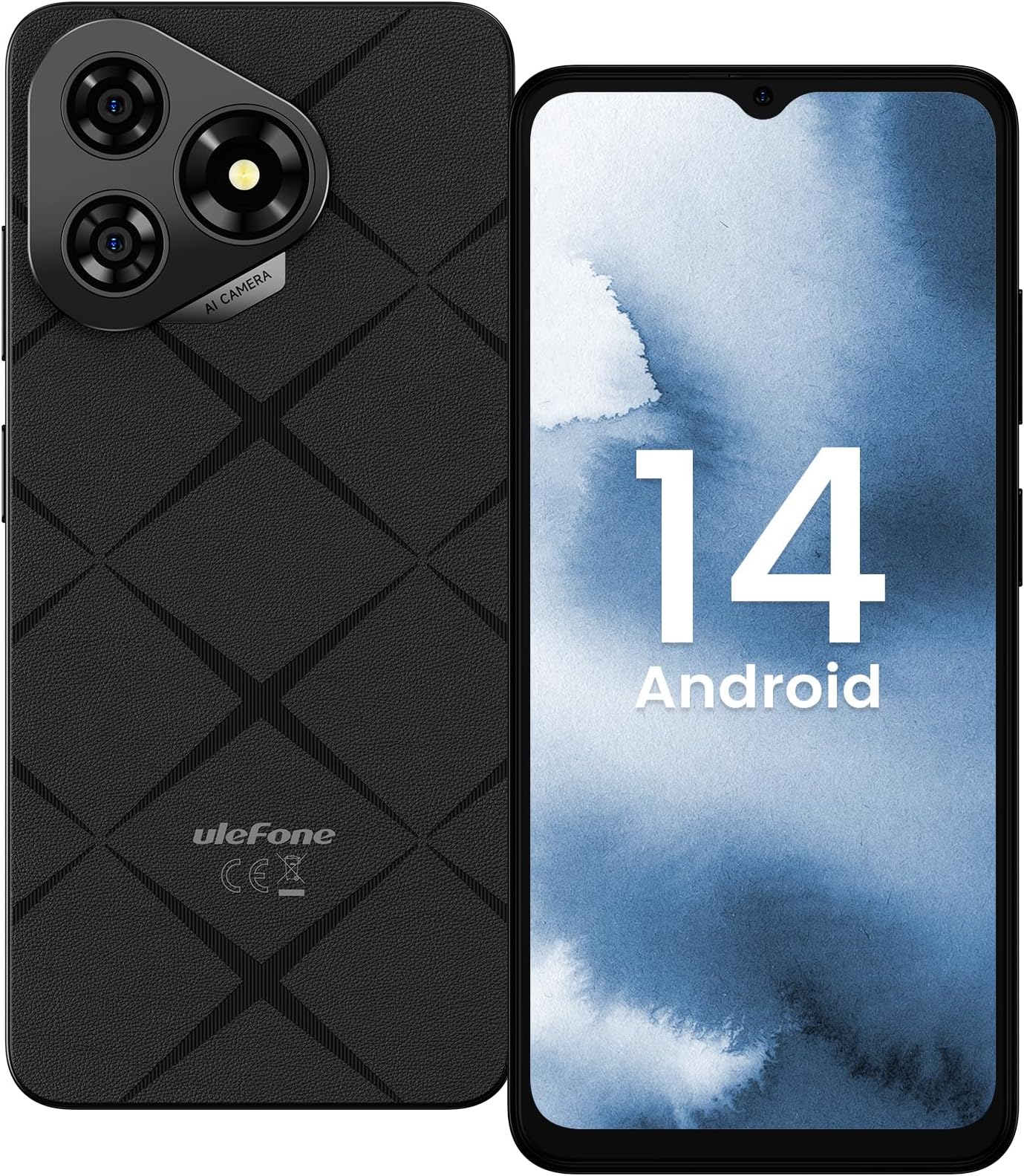 Ulefone Note 19 Mobile Phones 6GB+64GB/512GB SD 5000mAh, Octa Core Android 14 6.65” HD+ Smartphone SIM Free Unlocked 8MP+5MP Camera, 4G Dual SIM Fingerprint Face ID OTG UK, 2 year warranty - Black