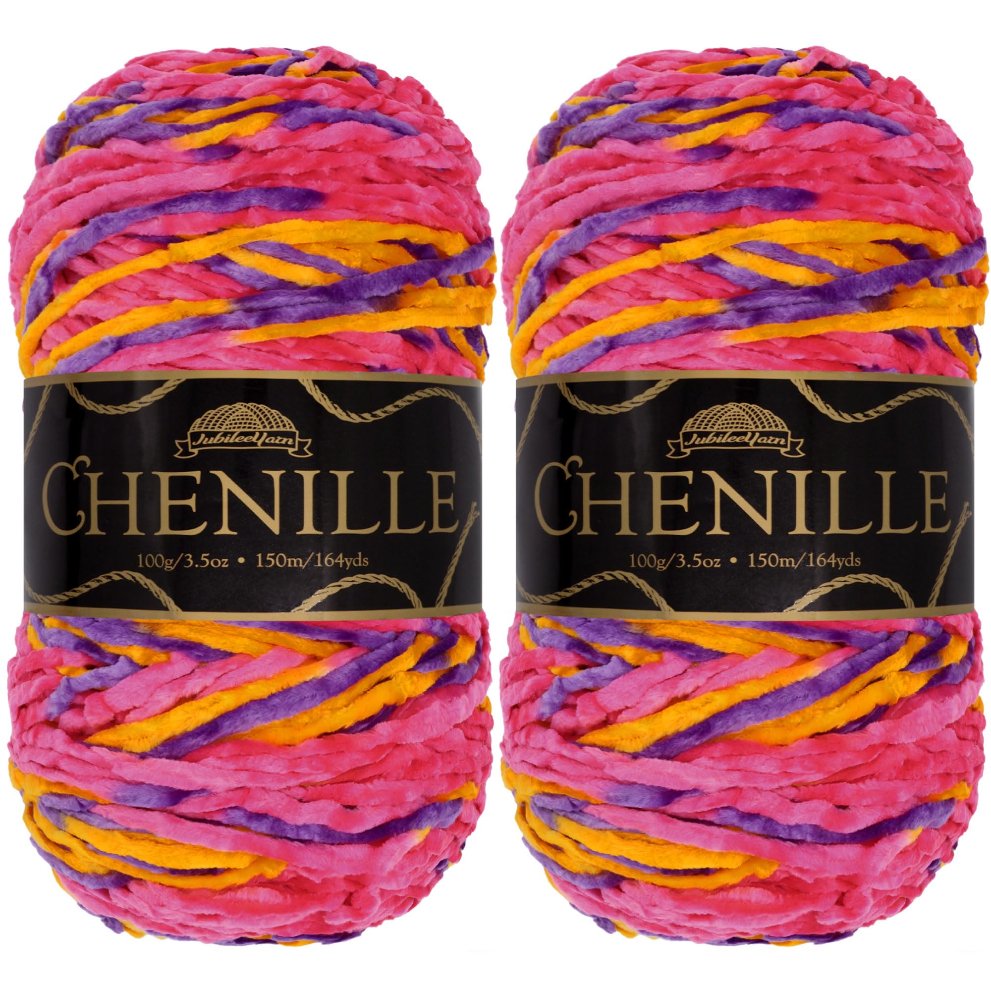 JubileeYarn Chenille Yarn - 100g/Skein Worsted Weight - Agartha - Variegated Multicolor Velvet - 2 Skeins