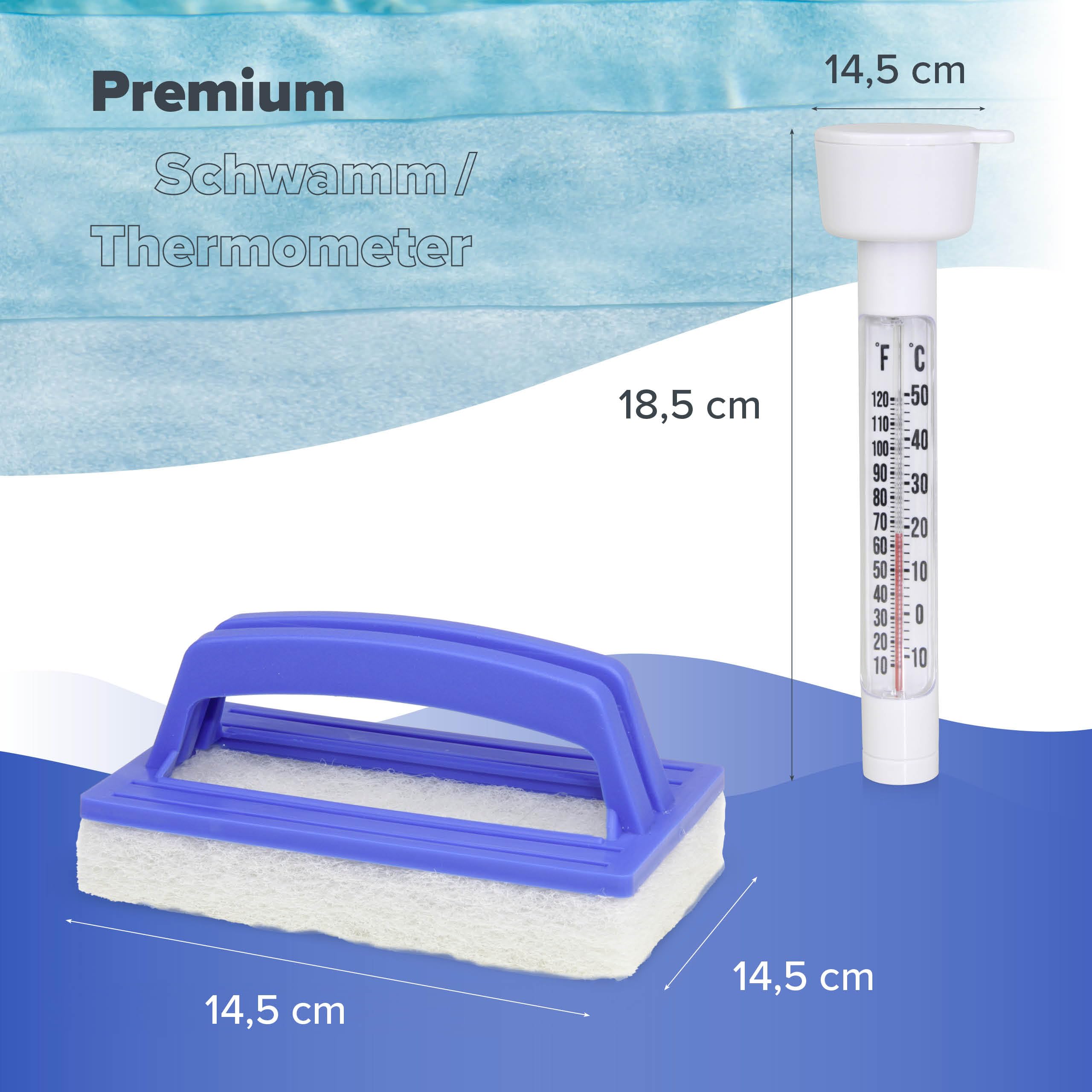 BAYZID Pool Zubehör Set Premium 5 in 1 – Komplettset für Poolreinigung mit Bodensauger, Kescher, Bürste & Thermometer – Pool Reinigungsset kompatibel mit Teleskopstange