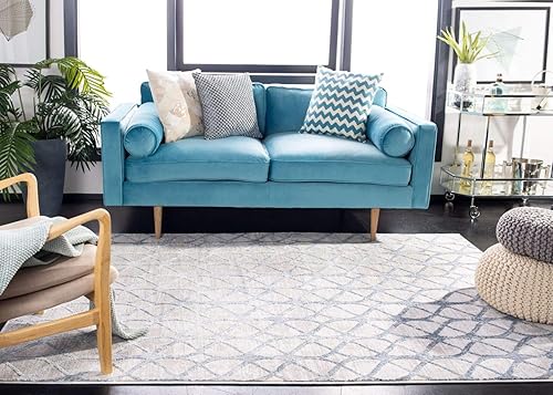 Miniatura 31 de SAFAVIEH Amelia Collection - Alfombra de área de 5.3 x 7.6 pies, color gris y azul marino, diseño geométrico, no desprende pelusa y de fácil