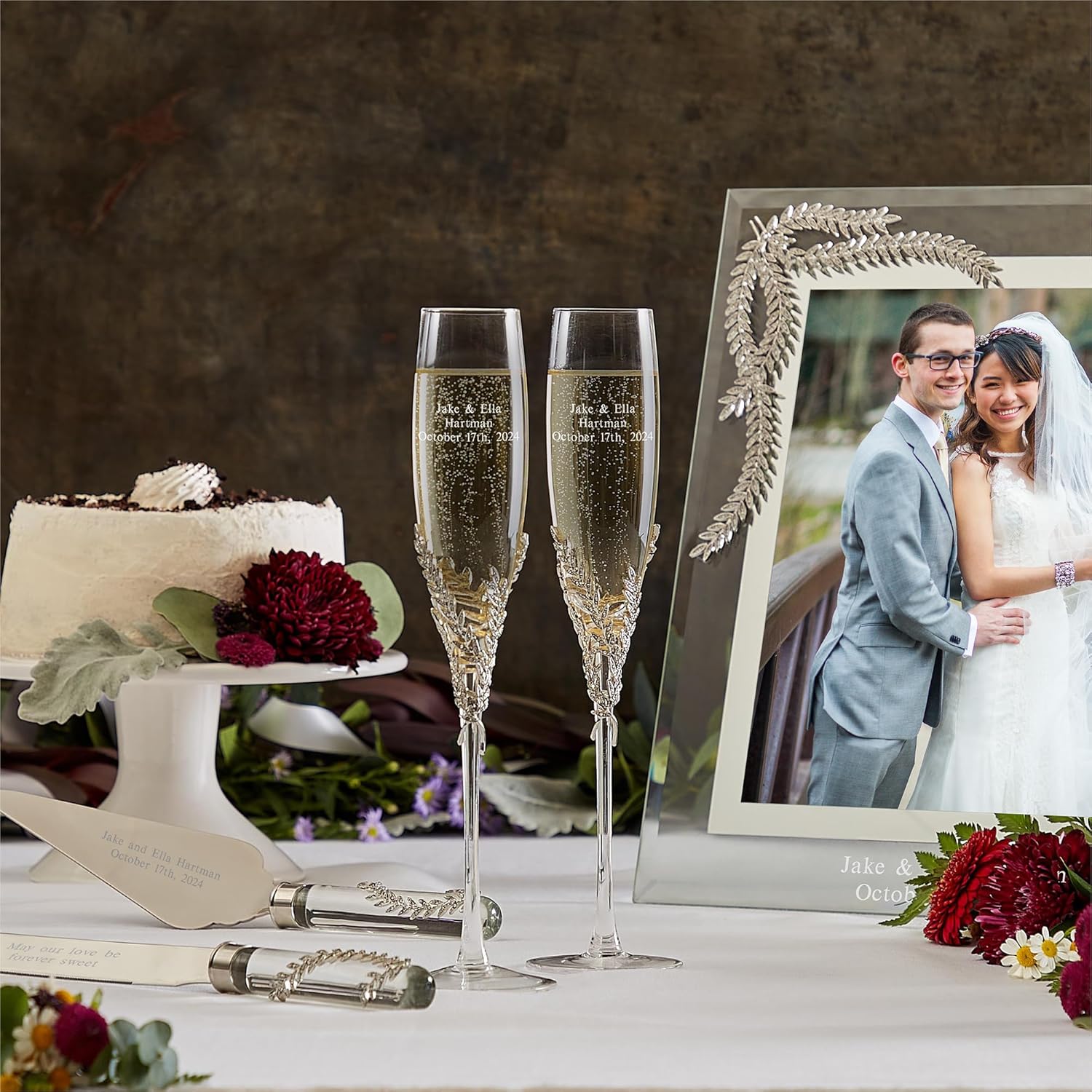 THINGS REMEMBERED Engraved Personalized Athena Wedding Engagement Pavé Champagne Flutes, Set of 2, Gift Box Included (Free Customization)