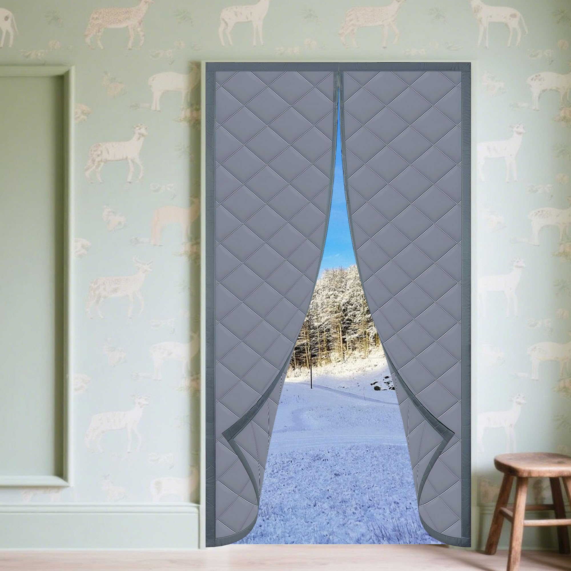 Rideau de porte isolant 65x227 gris argenté pour cave et balcon