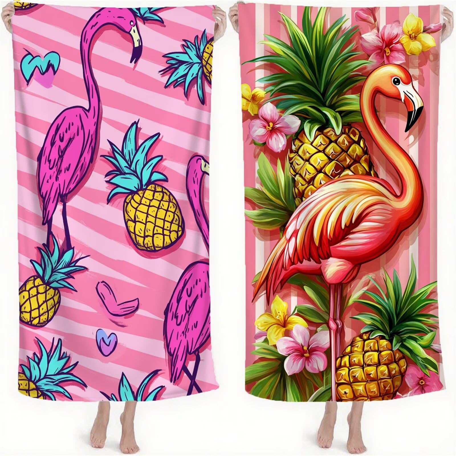 Serviette de Plage XXL 220x100 cm Anti Sable et Séchage Rapide Microfibre Drap de Plage Serviette de Bain Grande Taille Drap de Bain pour Homme Femme Voyages Natation Camping Pique Nique Flamant S-683