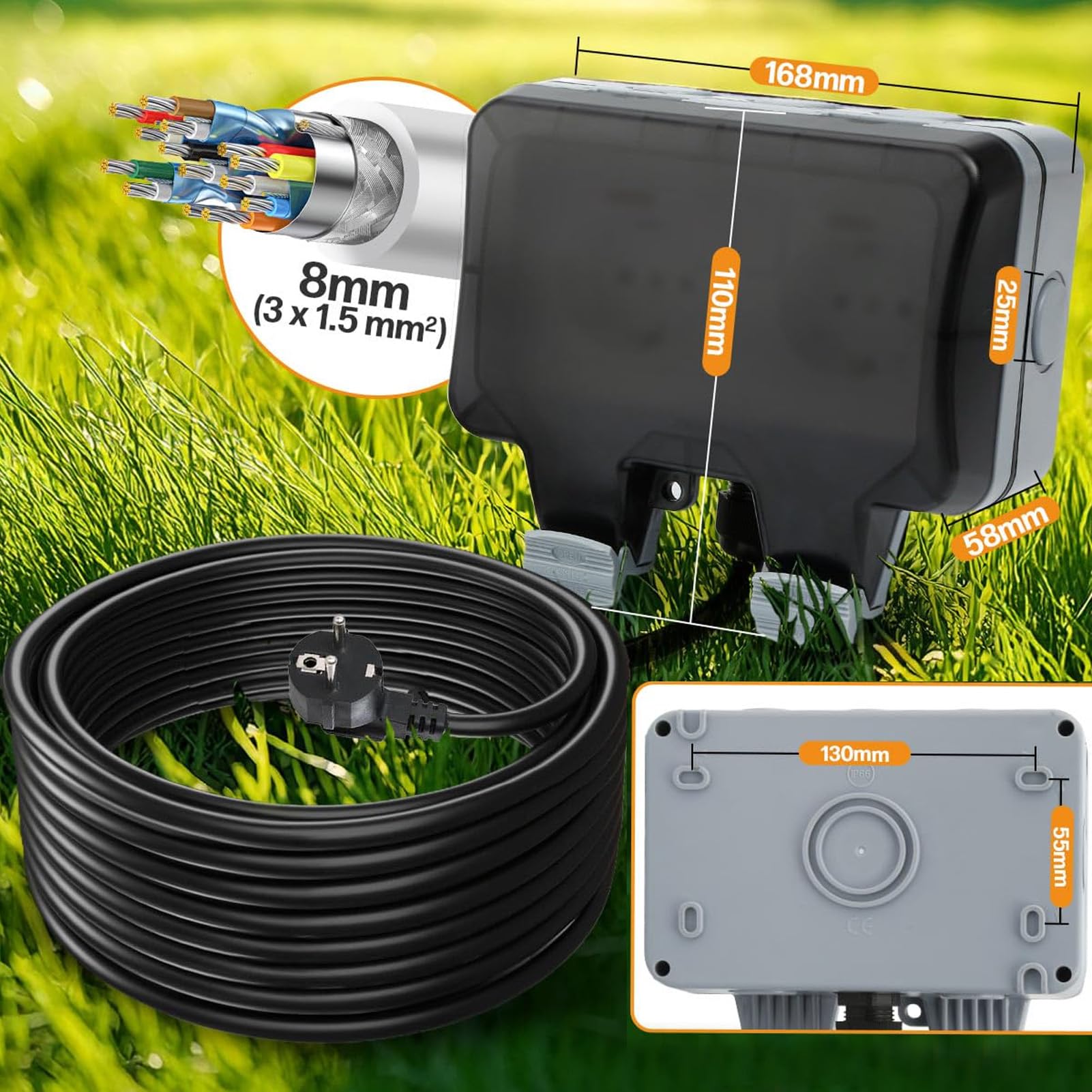Generic Presa di Corrente da Esterno Resistente Alle Intemperie IP66 Resistente Alla Pioggia con Interruttore Indipendente per Giardini, Garage, 2 Prese (10 m / 32,8 piedi)
