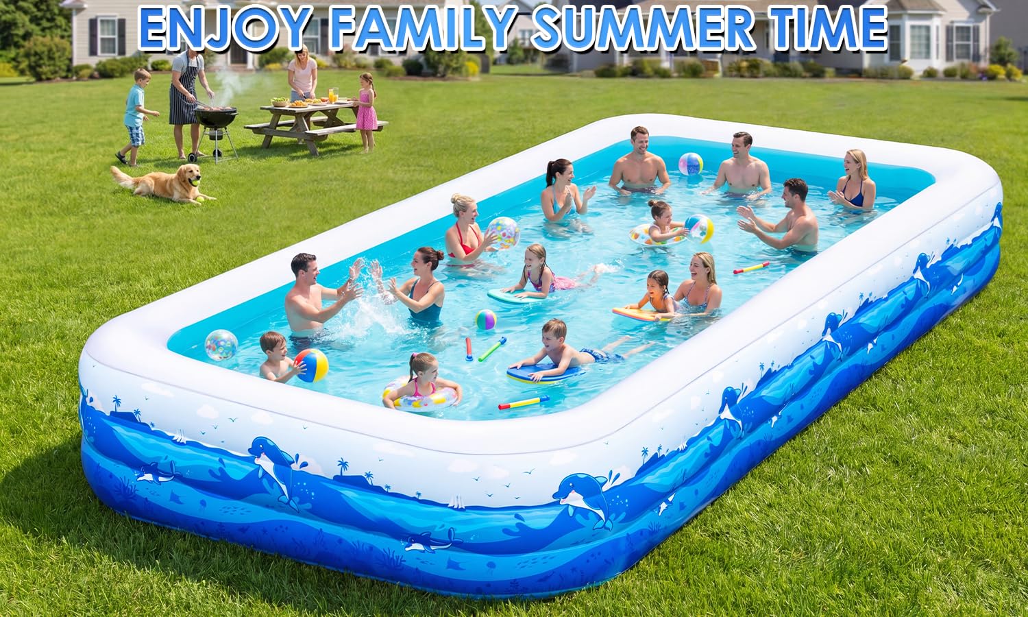 Piscine gonflable extra large pour adultes, 165 x 76 x 22 pouces, piscine gonflable pleine grandeur avec PVC de 0,6 mm et joli imprimé animal, grande piscine familiale pour jardin, fête